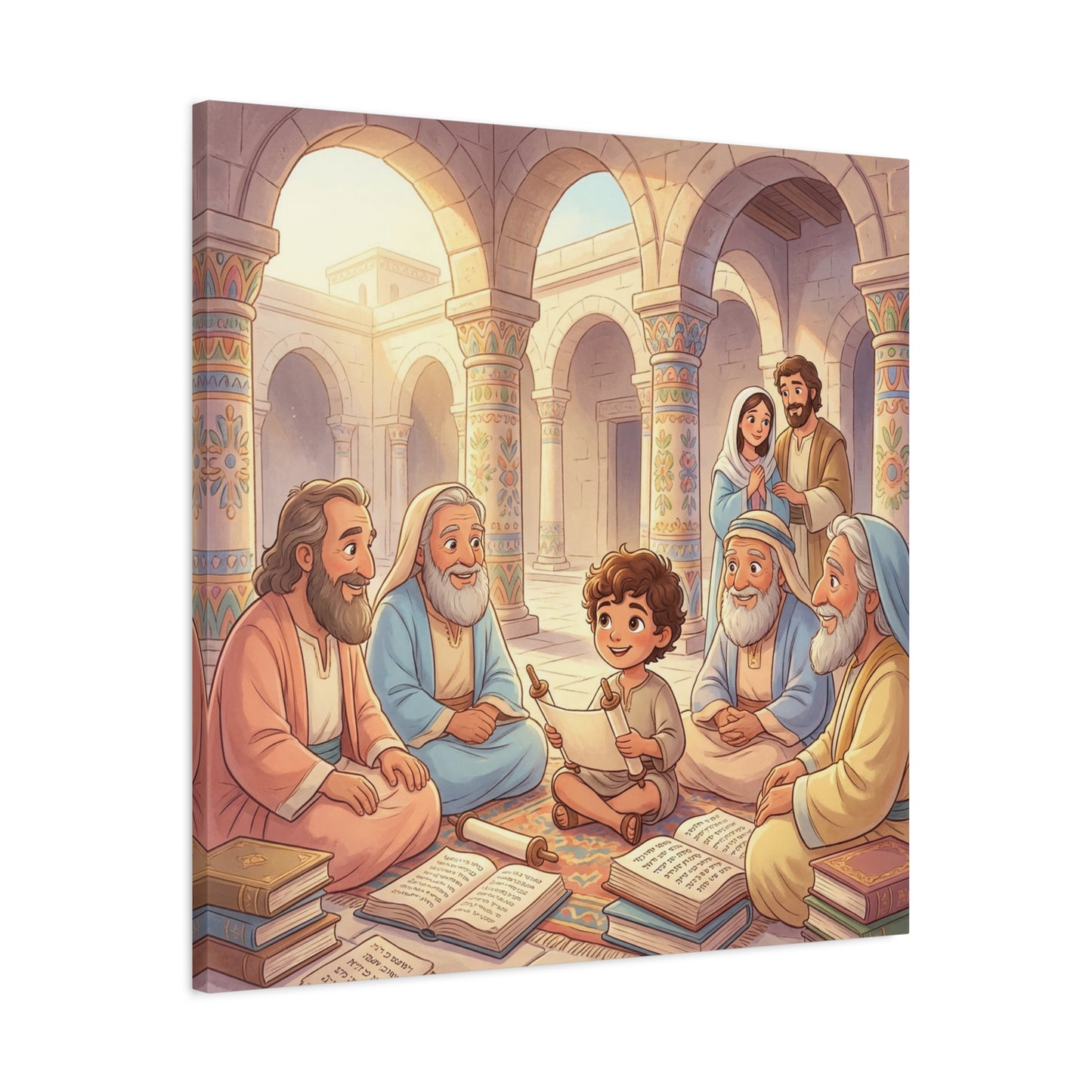 Young Jesus Teaching In Temple Canvas Wall Art - Biblical Child Scripture Scene, Cotton Print - Traditional Religious Decor For Nursery, Bedroom, Sunday School, Living Room Home Accent - Ready to Hang