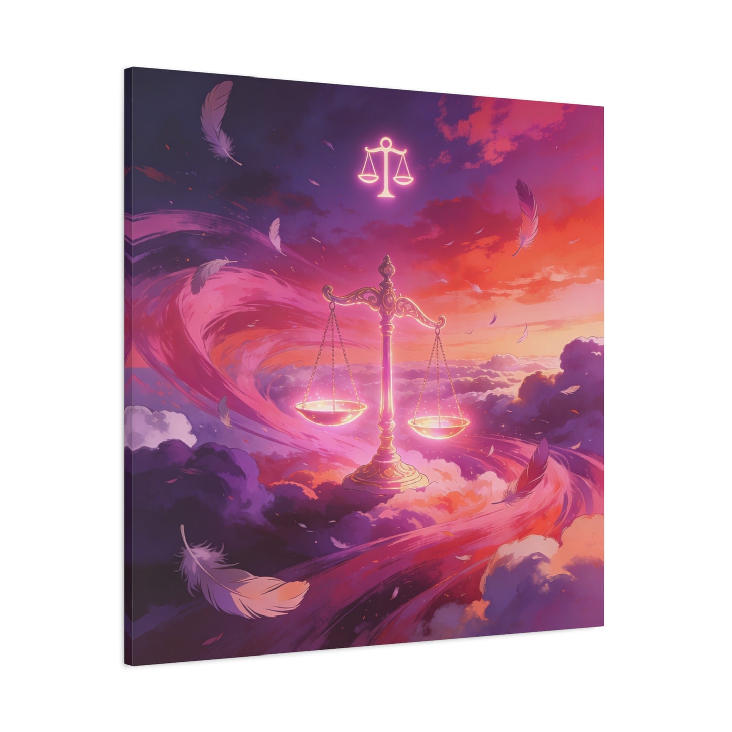 Libra Scales Canvas Wall Art - Zodiac Sky Illustration, Glowing Balance Symbol - Matte Cotton Art Print, Contemporary Celestial Style - Bedroom Home Decoration, Office Wall Decor - Ready to Hang