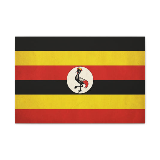 Uganda Flag Canvas Wall Art - Crested Crane National Flag Print, Patriotic Heritage Decor - Bold Tricolor Cotton Canvas - Modern Living Room Decoration - Living Room Wall Decor - Cozy Reading Nook Art