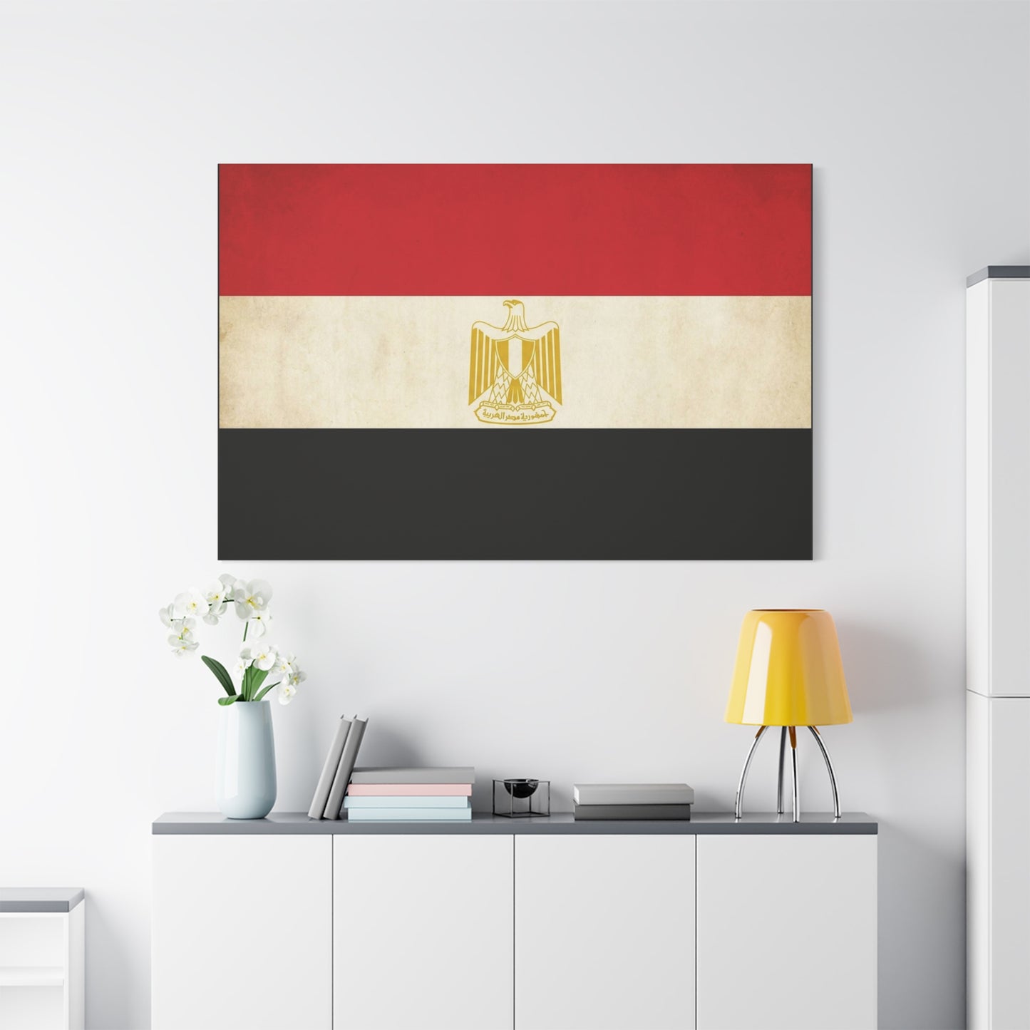 Egypt Flag Canvas Wall Art - Vintage Egyptian Eagle Emblem Print, Patriotic Red White Black Banner - Traditional National Decor - Living Room Home Decoration - Living Room Wall Decor - Ready to Hang