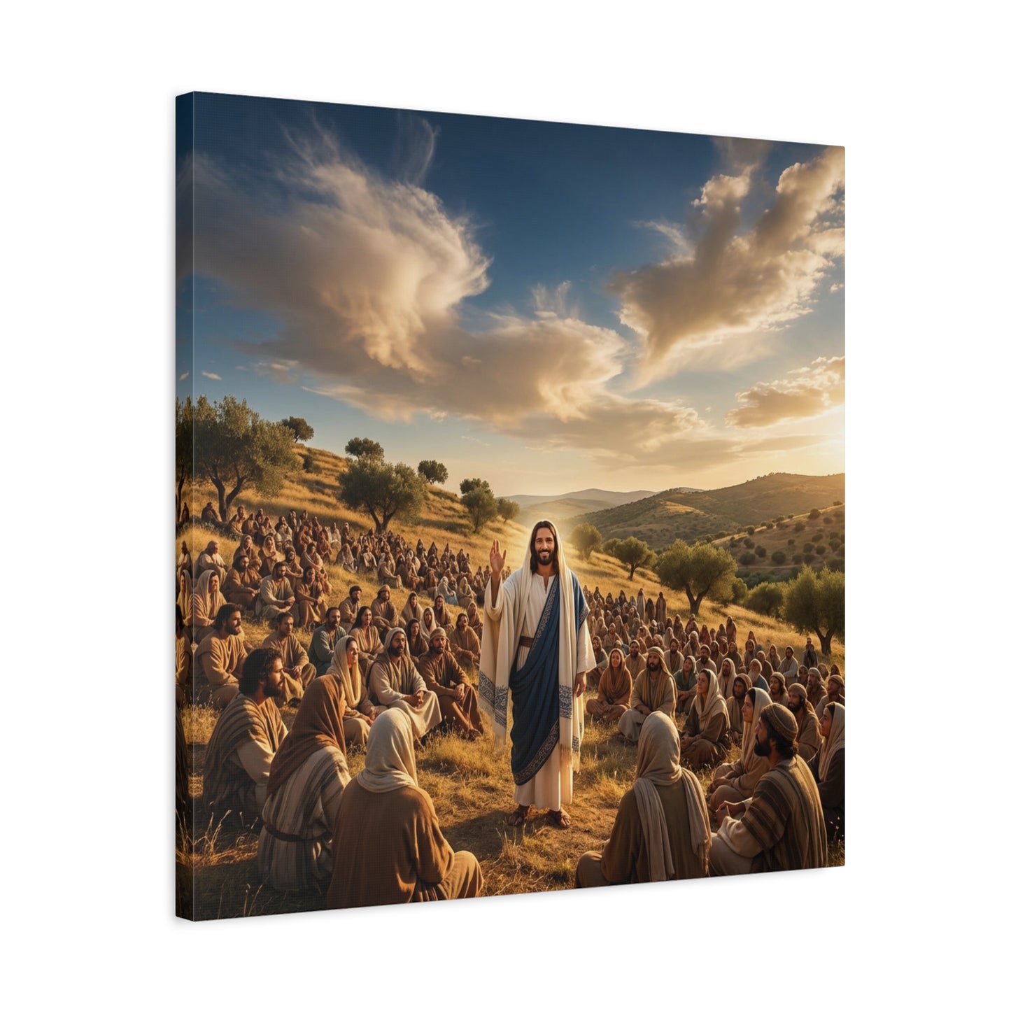 Jesus Teaching Multitude Canvas Wall Art - Biblical Hillside Sermon Scene, Christian Wall Decor - Matte Cotton Print, Traditional Style - Living Room Home Decoration, Office Art - Ready to Hang