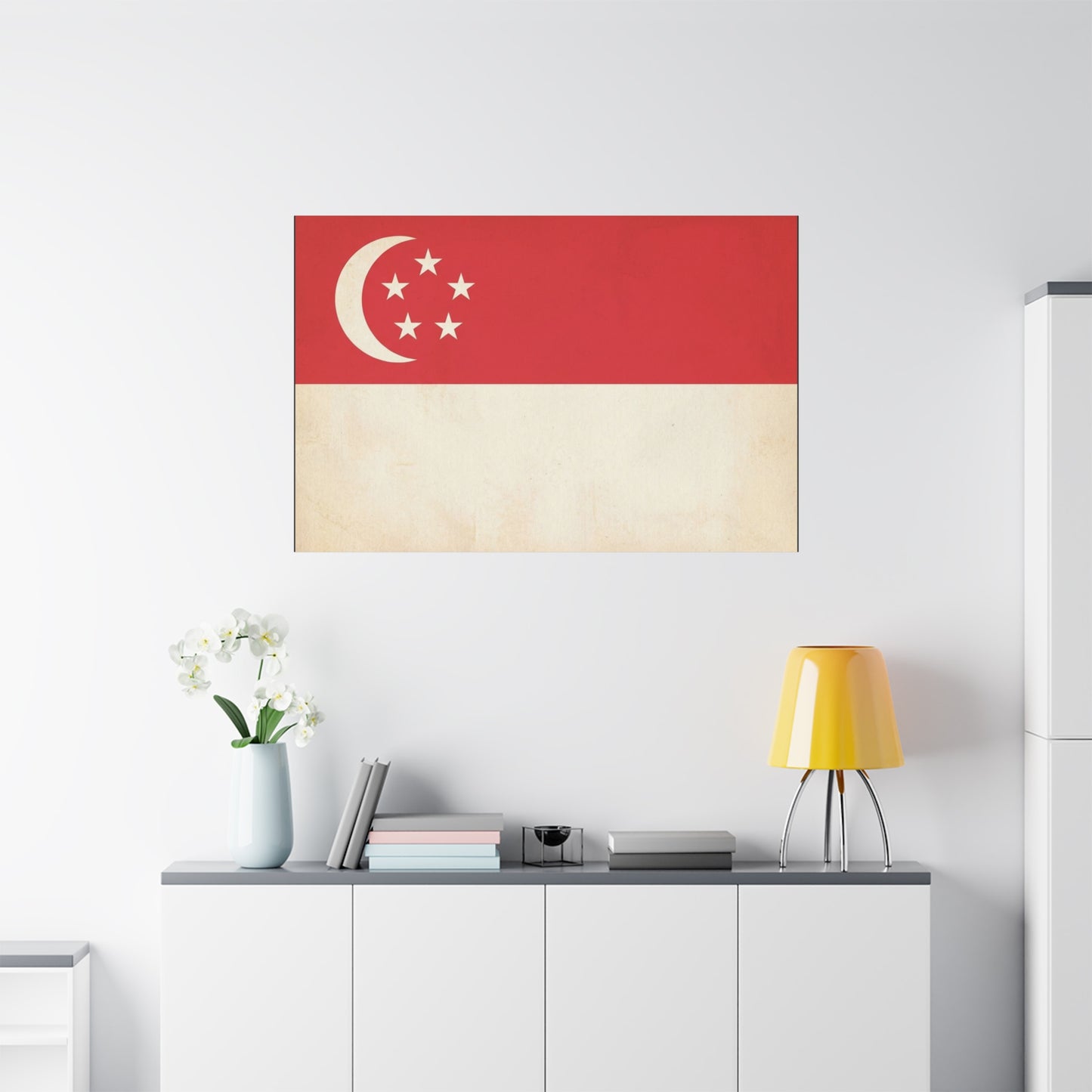 Singapore Flag Canvas Wall Art - Vintage Crescent And Five Stars National Print - Red And White Heritage Decor - Living Room Wall Decor, Office Art - Bedroom Home Decoration - Bedroom Home Decoration