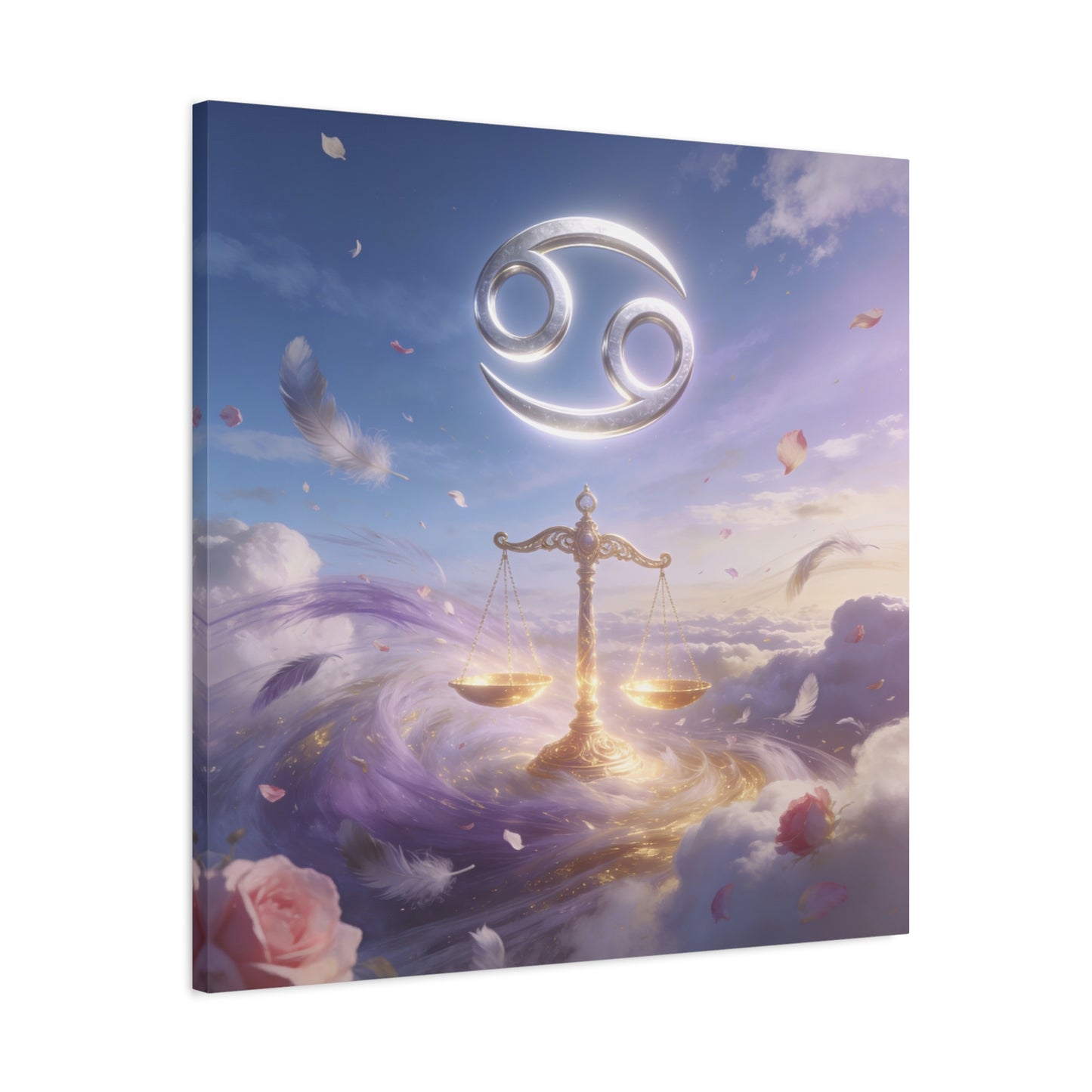 Cancer Zodiac Canvas Wall Art - Celestial Crab Symbol, Golden Libra Scales, Dreamy Sky - Matte Canvas Print, Contemporary Astrology Decor - Bedroom Wall Accent, Meditation Space - Ready to Hang
