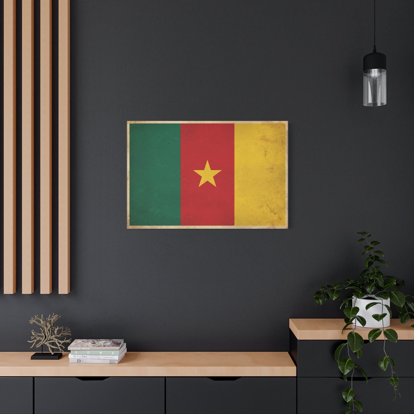 Cameroon Flag Canvas Wall Art - Vintage National Pride Decor, Distressed Tricolor Star Print - Traditional Patriotic Style - Living Room Wall Decor, Bedroom Home Decoration - Bedroom Home Decoration