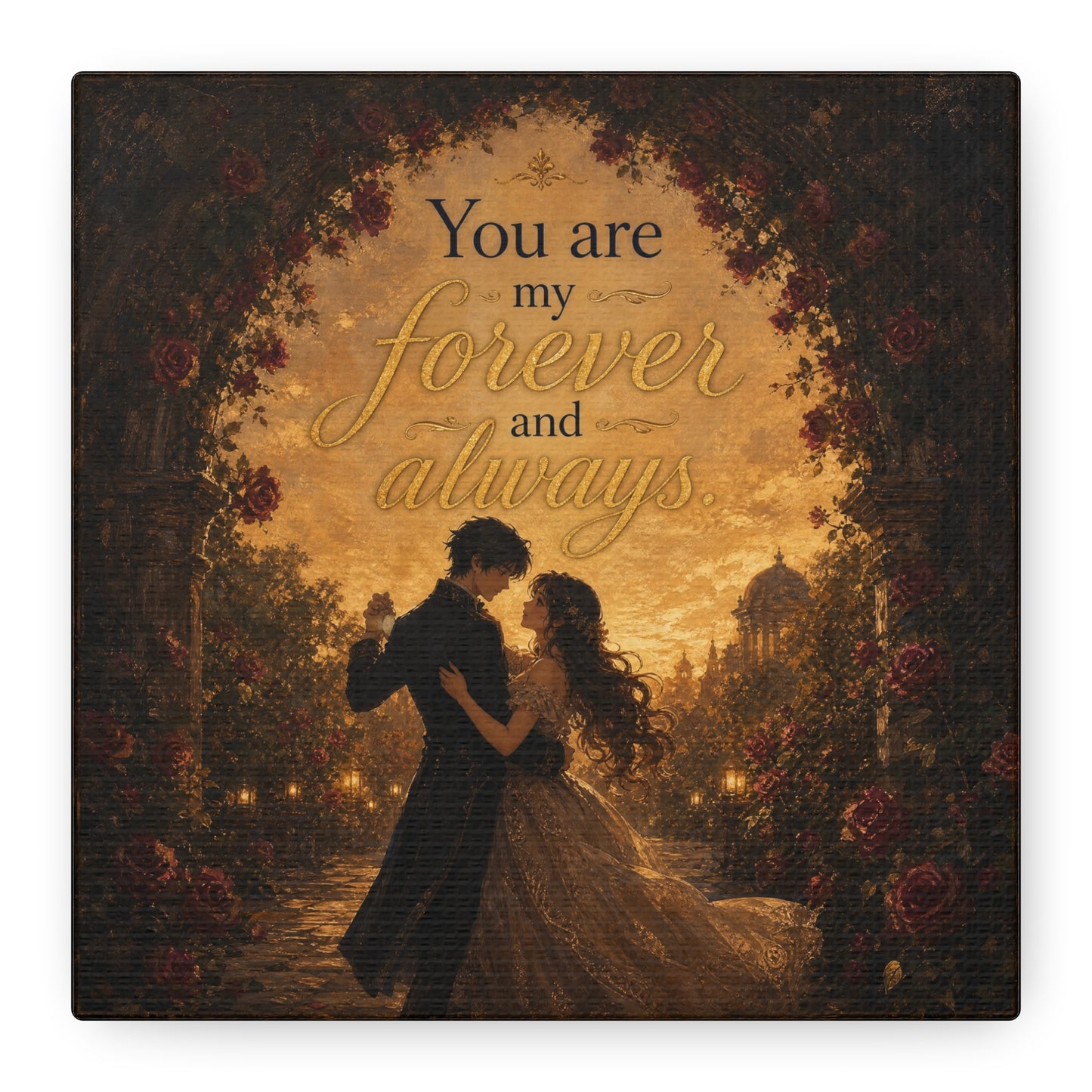 "You Are My Forever And Always." Romantic Couple Canvas Wall Art - Vintage Rose Arch Sunset Quote Print - Bedroom Home Decoration - Living Room Wall Decor - Bedroom Home Decoration - Ready to Hang