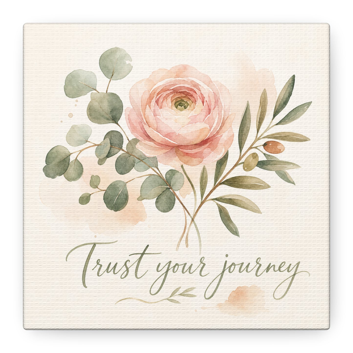 "Trust Your Journey" Floral Canvas Wall Art - Blush Rose, Eucalyptus Botanical Watercolor - Inspirational Home Decor - Bedroom Wall Hanging, Modern Farmhouse Style, Office Accent - Ready to Hang
