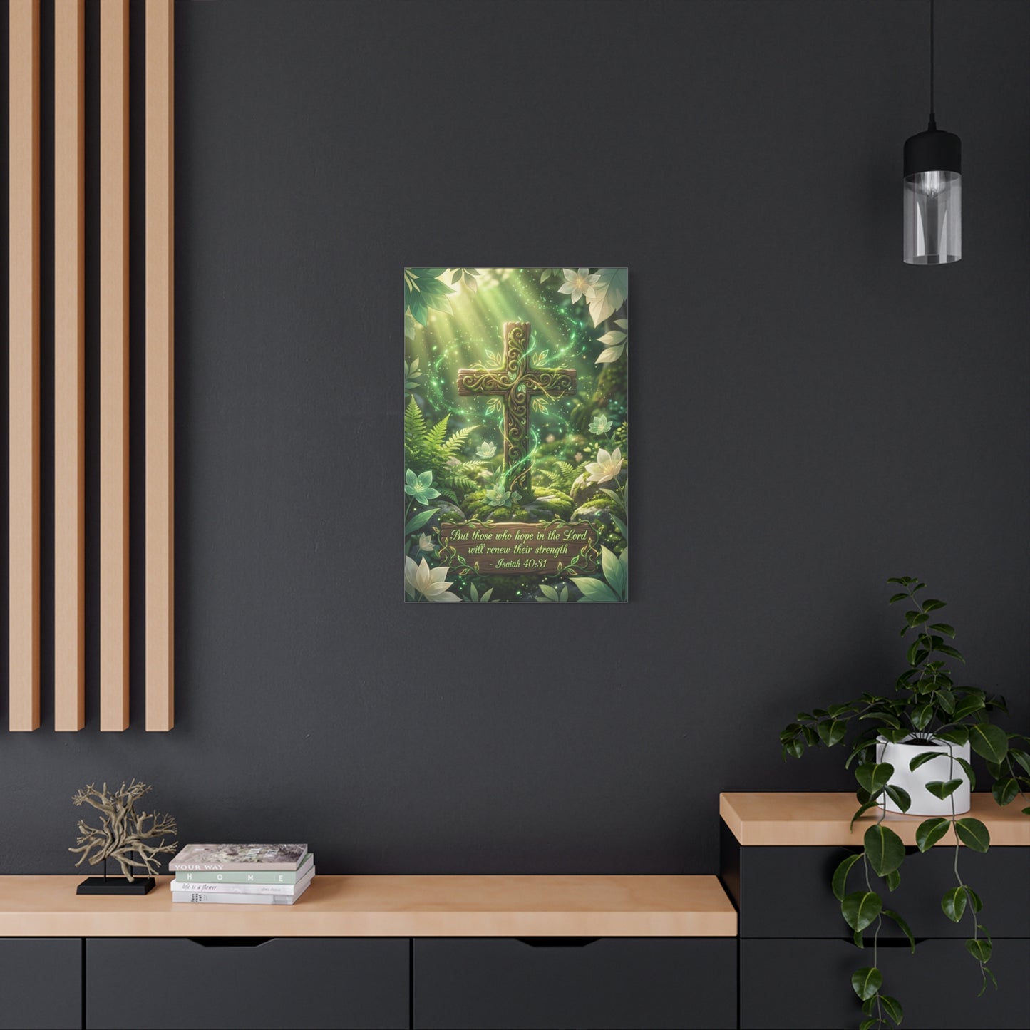 "But Those Who Hope In The Lord Will Renew Their Strength - Isaiah 40:31" Cross Canvas Wall Art - Woodland Scripture Decor, Christian Wall Hanging, Bedroom Living Room Accent - Bedroom Home Decoration