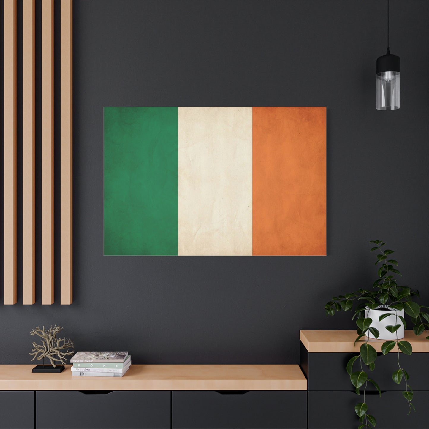 Irish Flag Canvas Wall Art - Vintage Tricolor Ireland Print, Green White Orange Rustic Texture - Minimalist Traditional Style - Living Room Wall Decor, Office Art Accent - Bedroom Home Decoration