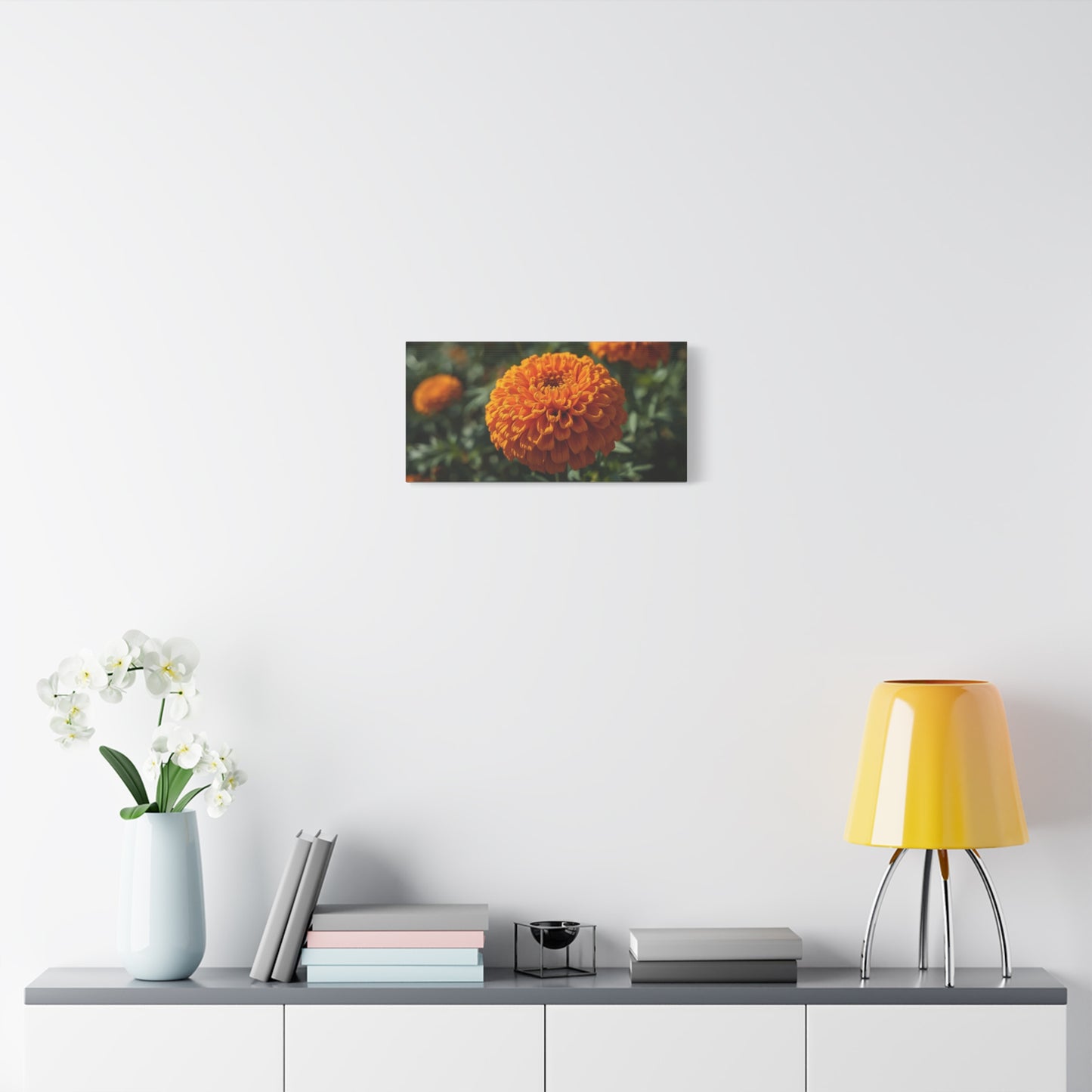 Orange Marigold Flower Canvas Wall Art - Botanical Floral Close Up Art Print - Warm Nature Home Decor, Matte Canvas Print - Bedroom Wall Accent, Living Room Decoration, Spa Style - Ready to Hang