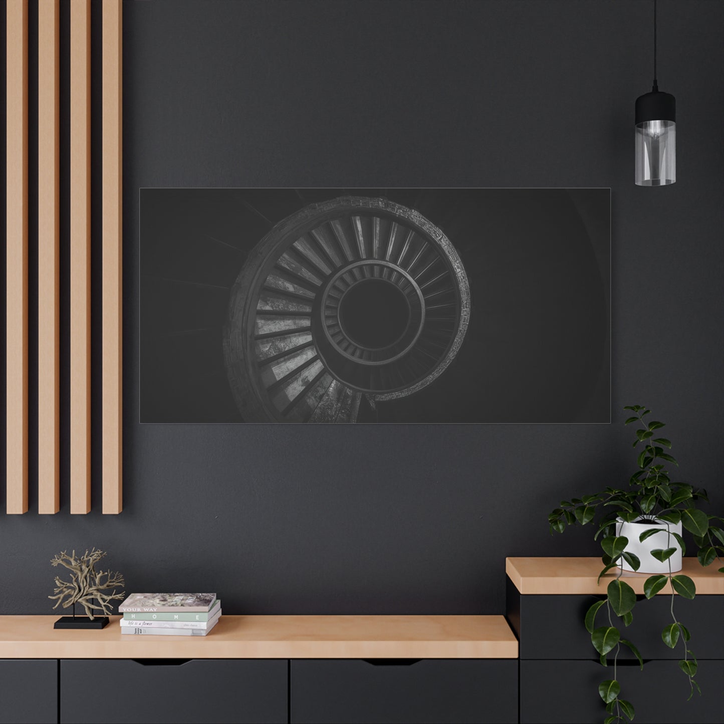 Spiral Staircase Canvas Wall Art - Black And White Architectural Art Print, Modern Minimalist Matte Canvas, Living Room Wall Decor, Office Art, Contemporary Interior Design - Ready to Hang