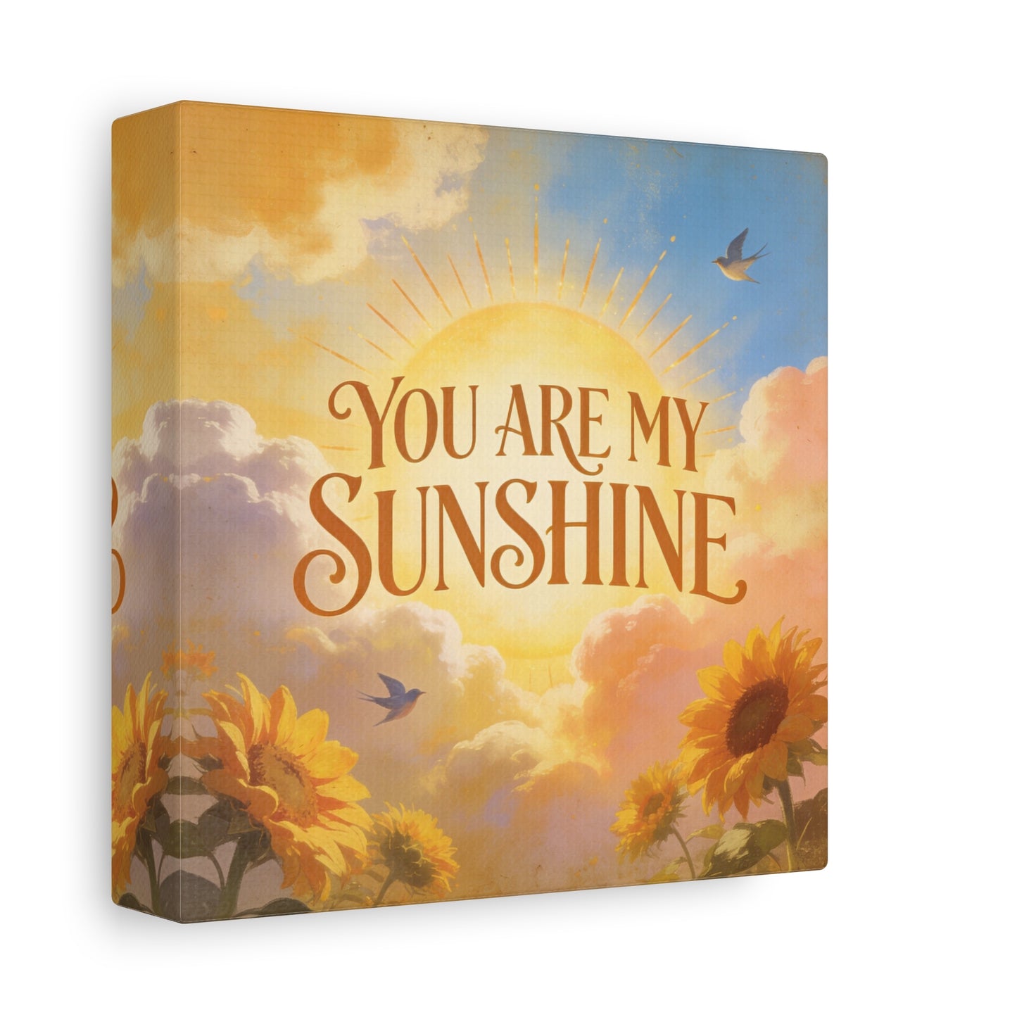 "You Are My Sunshine" Sunflower Canvas Wall Art - Vintage Typography Sky, Birds - Inspirational Farmhouse Style - Living Room Wall Decor, Bedroom Home Decoration, Office Art Accent - Ready to Hang
