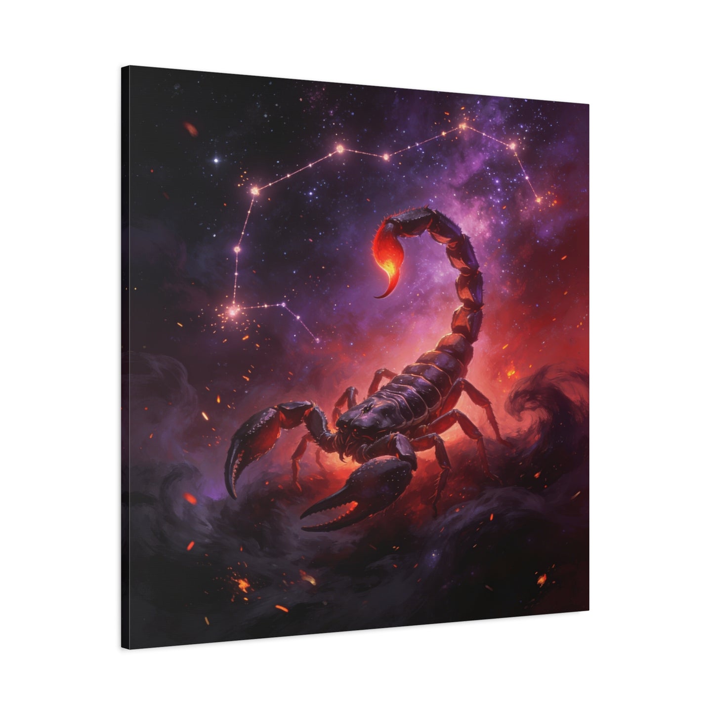 Scorpio Zodiac Canvas Wall Art - Celestial Scorpion Constellation Galaxy Print, Fiery Purple Space Illustration - Matte Canvas Decor - Bedroom Wall Hanging, Dorm Room Accent - Bedroom Home Decoration
