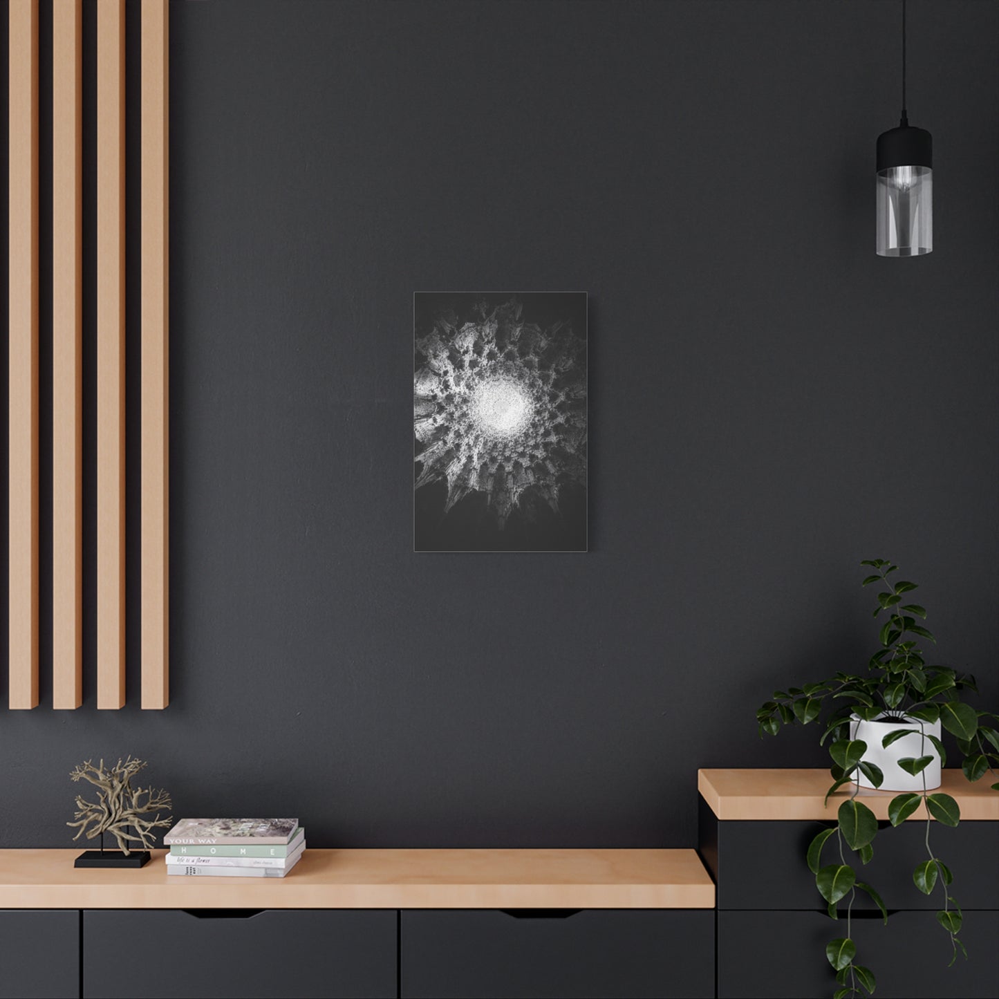 Abstract Black White Canvas Wall Art - Monochrome Fractal Mandala Design, Architectural Spiral Light - Matte Cotton Art Print - Contemporary Decor For Living Room, Bedroom, Office Accent