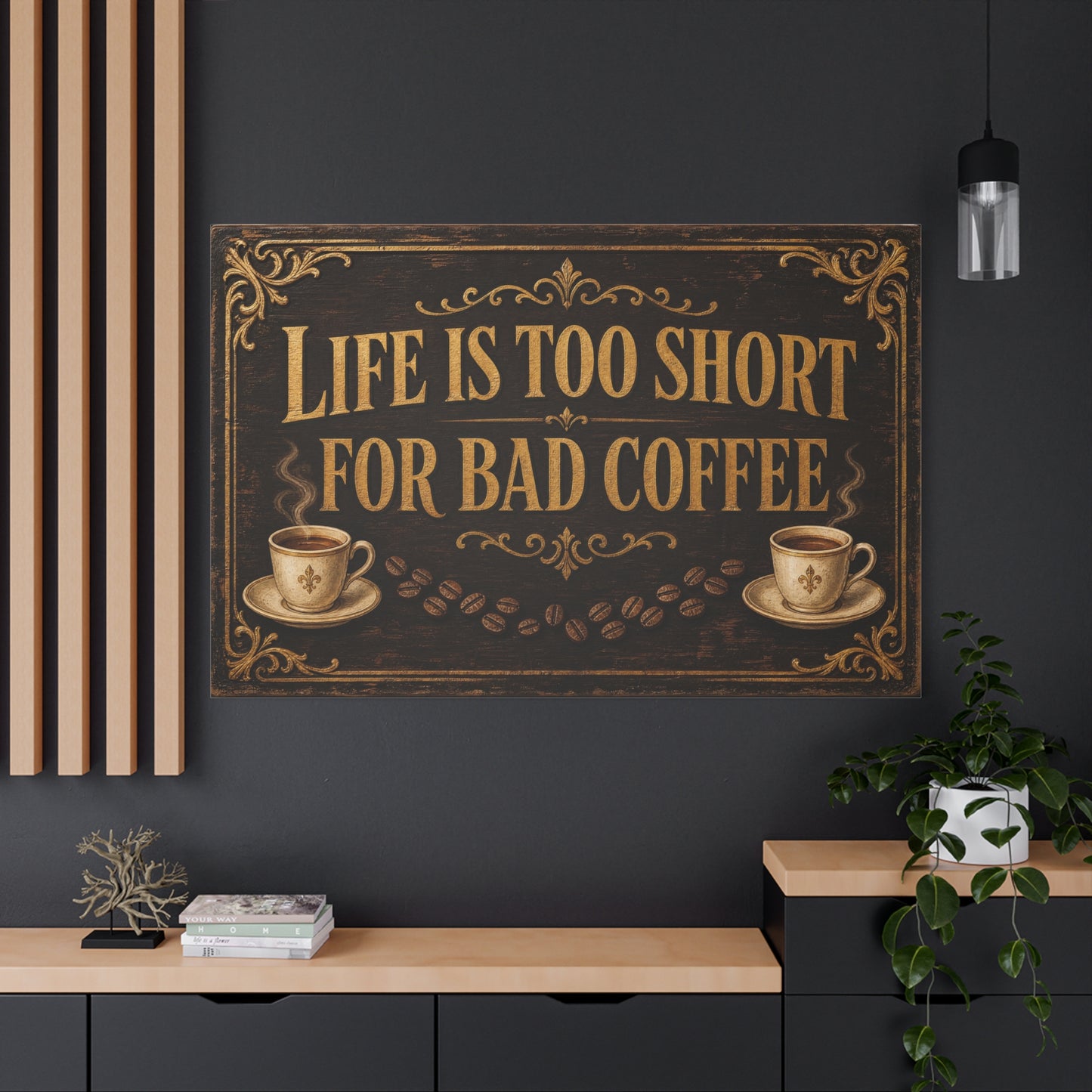 "Life Is Too Short For Bad Coffee" Canvas Wall Art - Vintage Coffee Quote Decor, Rustic Brown Typography Print, Farmhouse Cafe Wall Hanging - Ready to Hang - Bistro Decor - Espresso Bar Sign