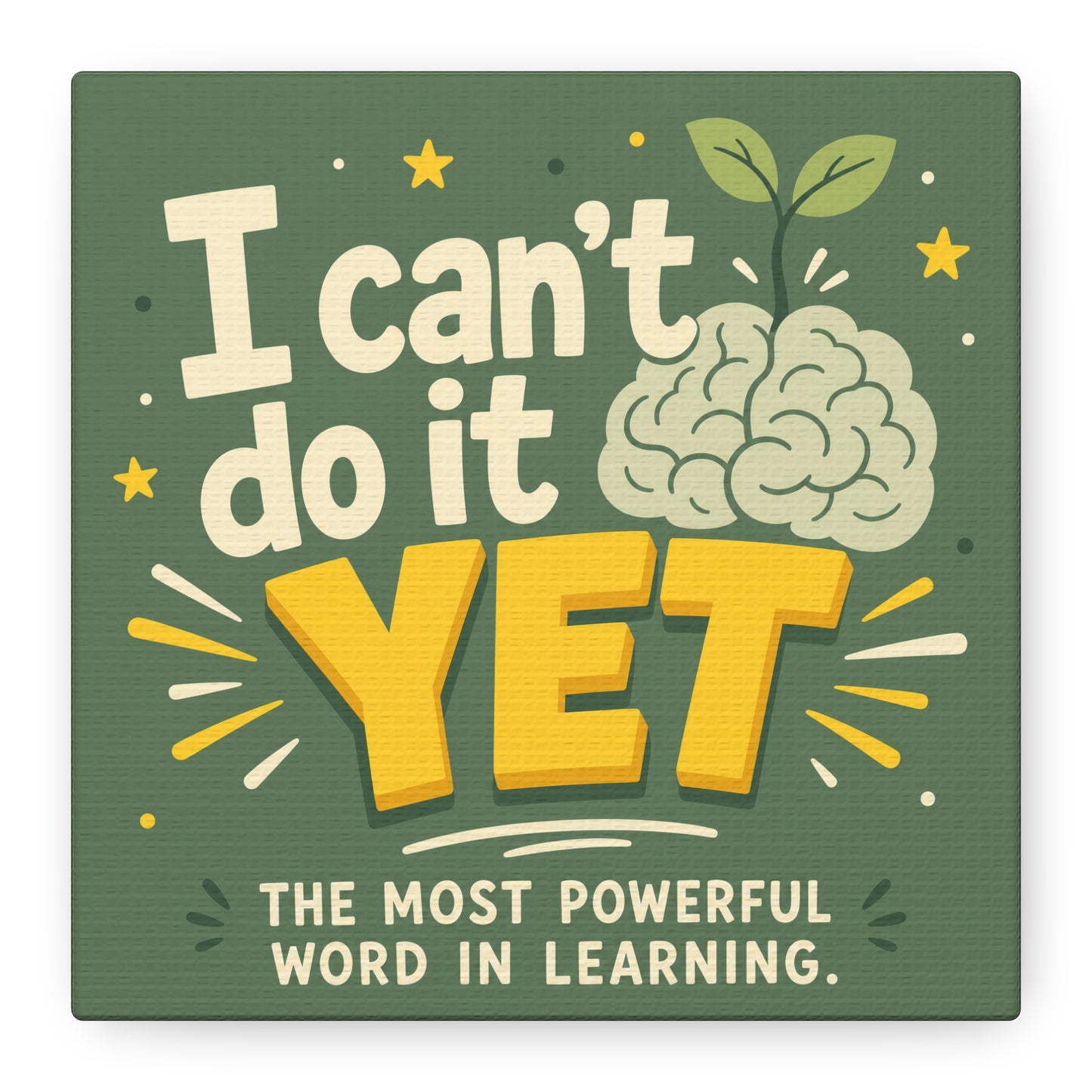 "I Can't Do It Yet" Motivational Canvas Wall Art - Growth Mindset Quote Print, Classroom Decor, Green Typography Poster, Teacher Office Wall Decor, Kids Study Room Decoration - Bedroom Home Decoration