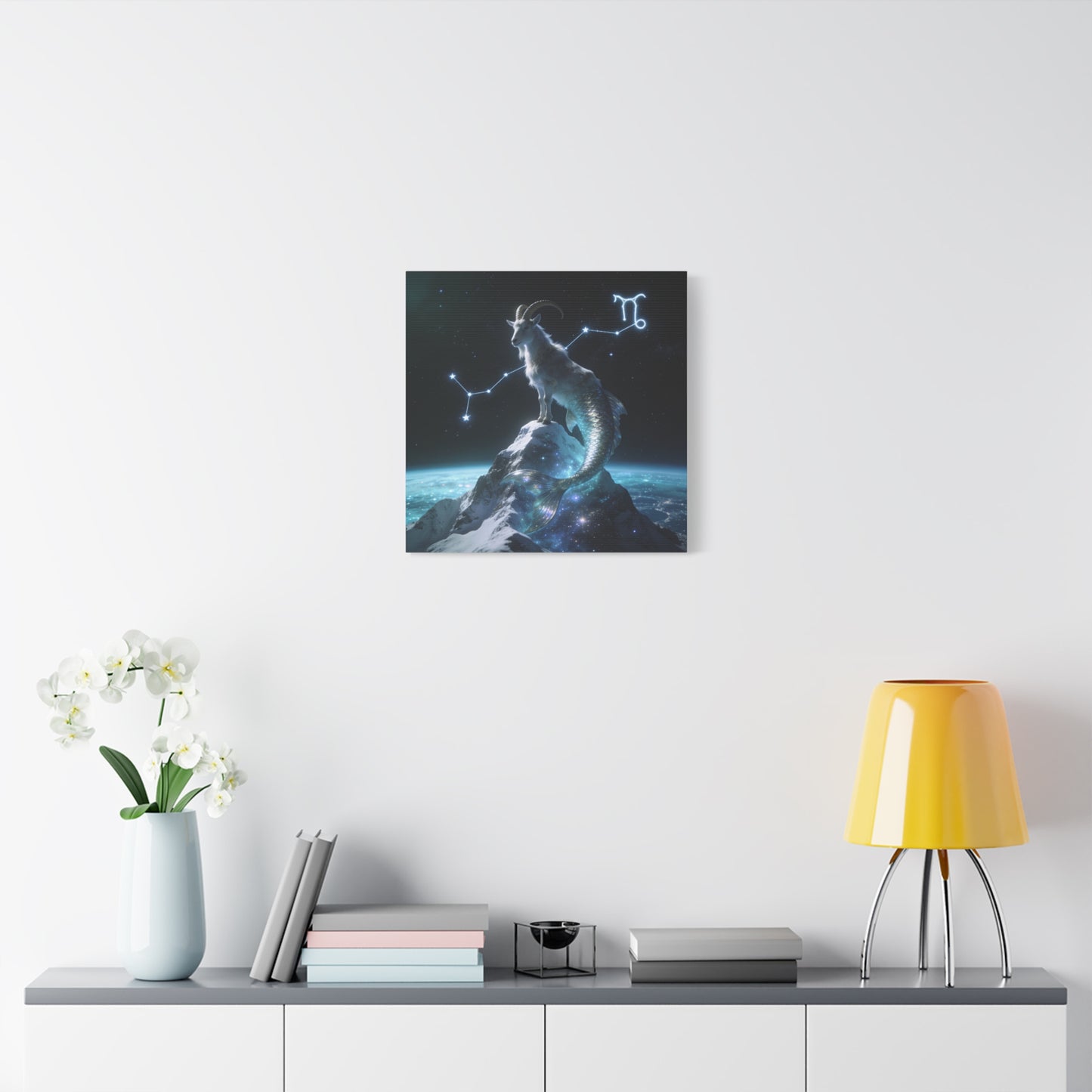 Capricorn Zodiac Canvas Wall Art - Celestial Sea Goat Constellation, Surreal Night Sky, Matte Canvas Print, Modern Fantasy Style, Bedroom Home Decoration, Office Wall Decor Accent - Ready to Hang
