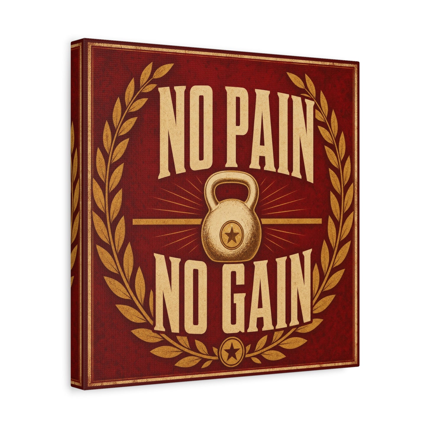 "No Pain No Gain" Kettlebell Canvas Wall Art - Vintage Gym Quote Decor, Rustic Typography Print, Motivational Fitness Poster Style - Room Decoration - Ready to Hang - Gym Wall Decor - HP Latex Print