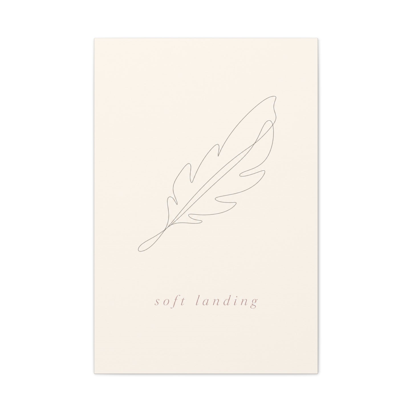"Soft Landing" Feather Canvas Wall Art - Minimalist Line Drawing, Neutral Beige Cotton Print - Contemporary Bedroom Wall Decor, Nursery Home Decoration, Calming Office Accent - Bedroom Home Decoration