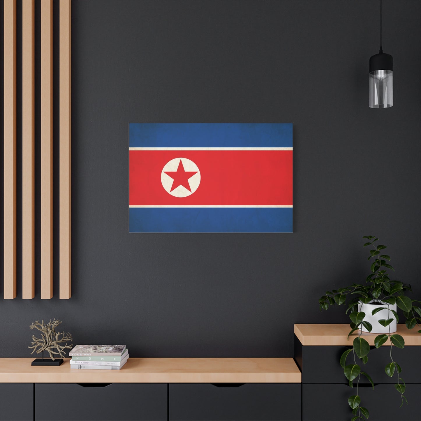 North Korea Flag Canvas Wall Art - Korean Flag Print, Patriotic Red Blue Star Design - Vintage Style Wall Decor - Living Room Home Decoration - Bedroom Home Decoration - Modern Farmhouse Style
