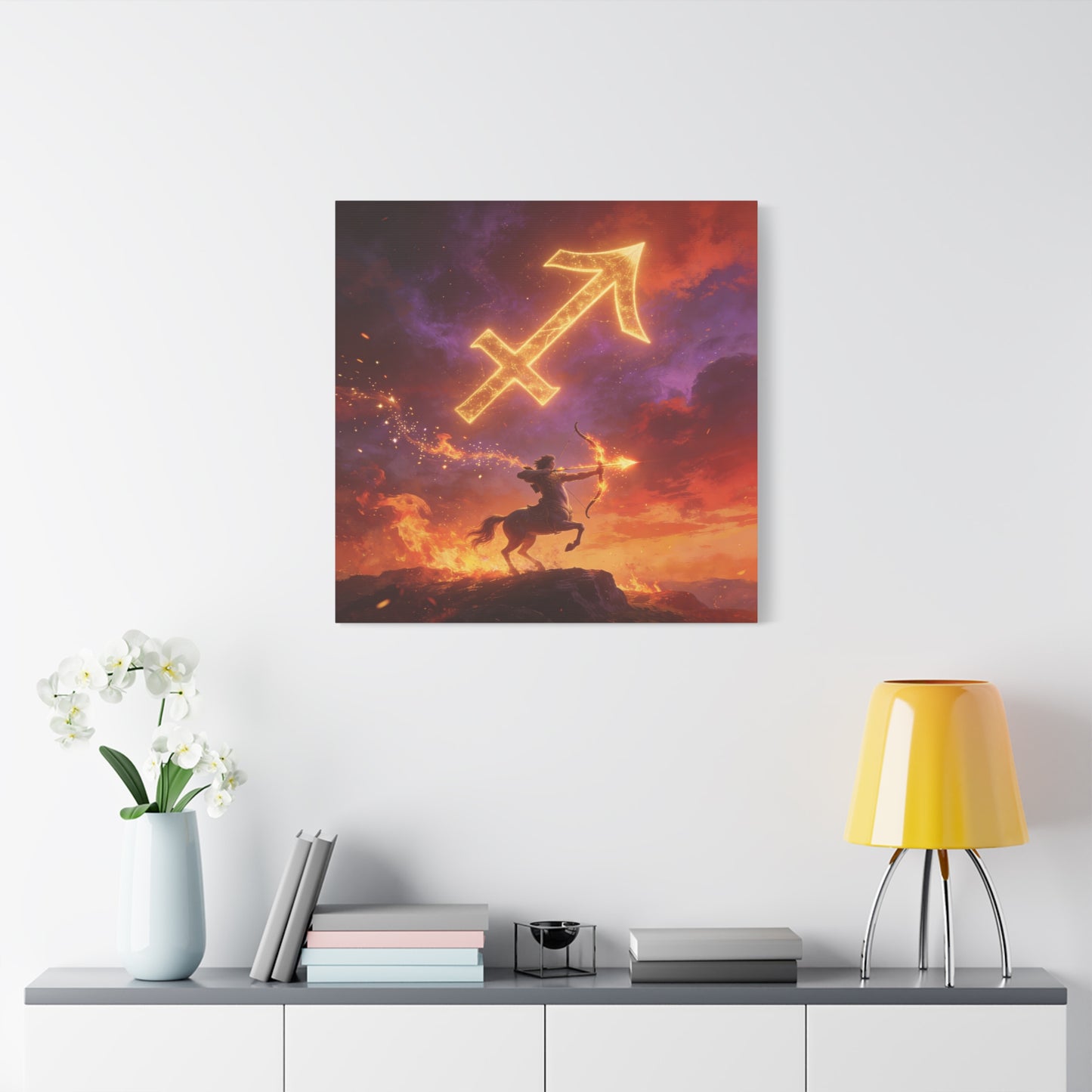 Sagittarius Zodiac Canvas Wall Art - Fiery Centaur Archer Astrology Print, Glowing Constellation Symbol - Matte Canvas Decor - Fantasy Style For Bedroom, Office Wall Art - Bedroom Home Decoration