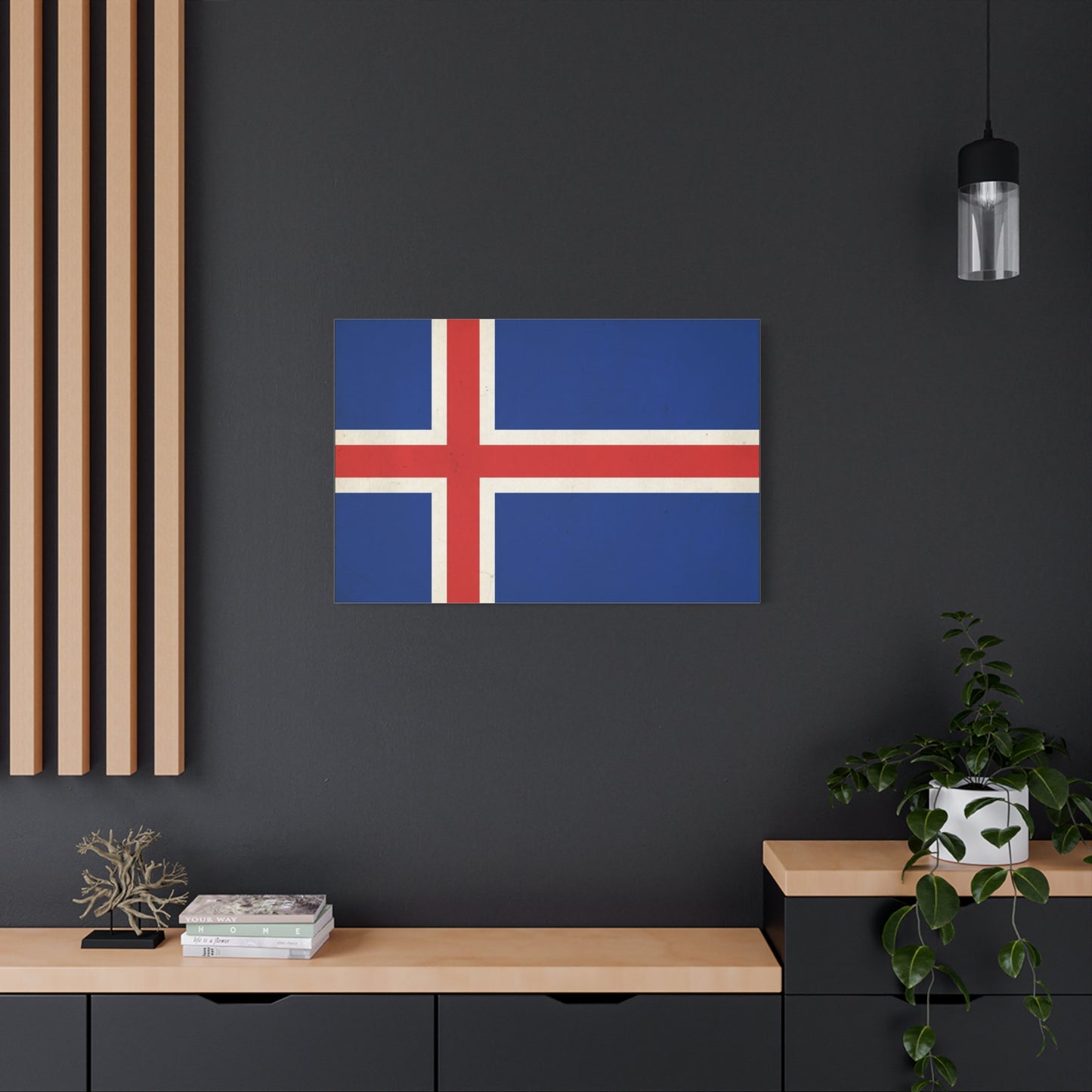 Iceland Flag Canvas Wall Art - Nordic National Banner Print, Blue Red White Cross Design - Vintage Style, Patriotic Wall Decor - Living Room Home Decoration, Office Art - Bedroom Home Decoration