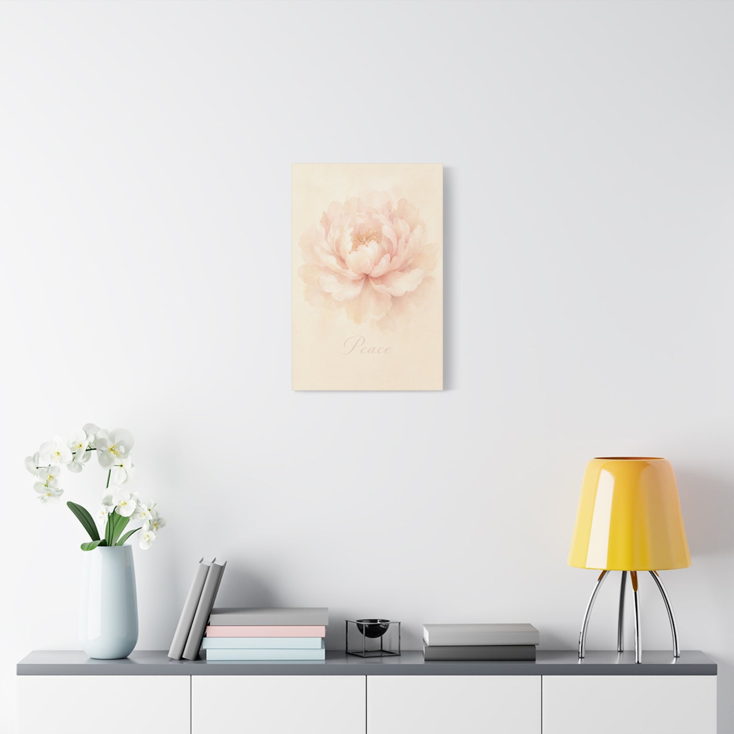 "Peace" Peony Canvas Wall Art - Blush Floral Watercolor Print, Minimalist Bedroom Home Decoration, Soft Botanical Wall Decor, Nursery Accent - Bedroom Home Decoration - Modern Farmhouse Style