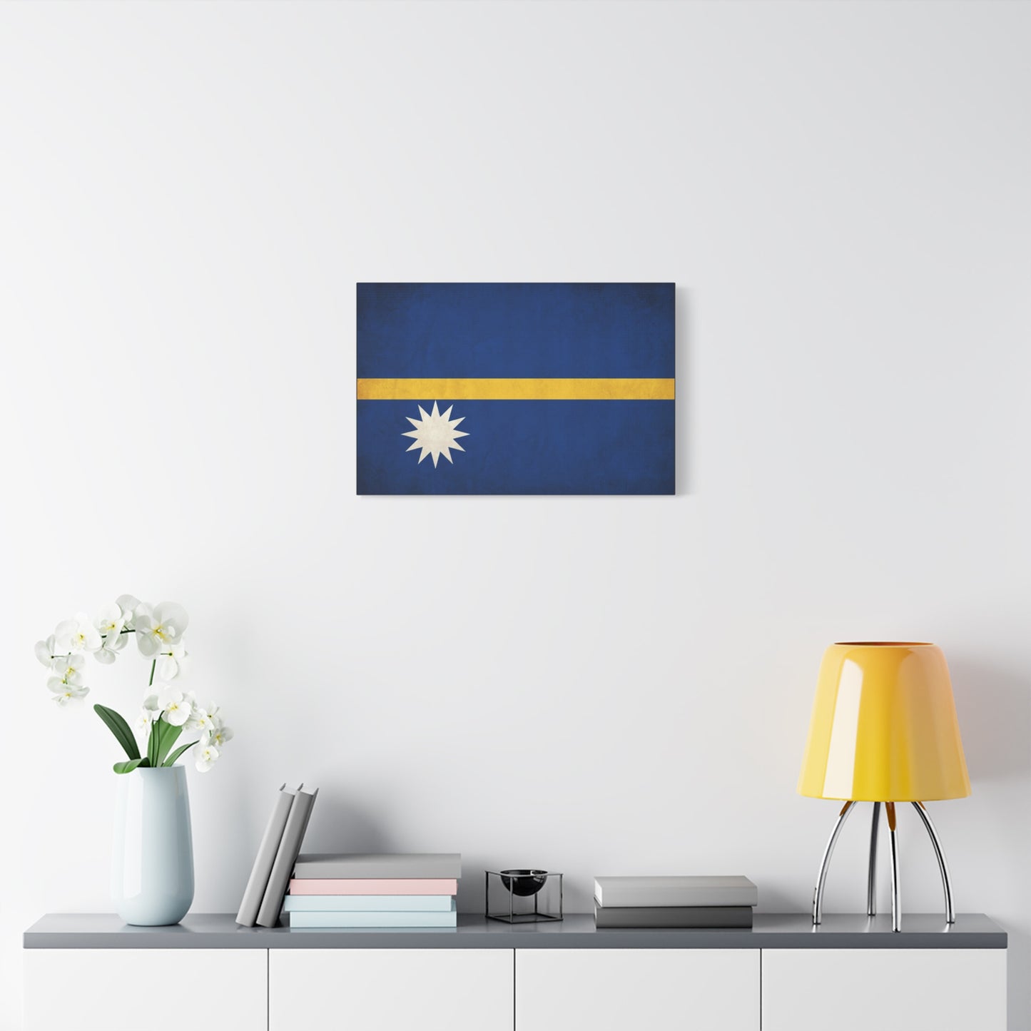 Nauru Flag Canvas Wall Art - Blue Field, Gold Stripe, White Star - Vintage National Pride Print - Coastal Style Living Room Decor, Bedroom Home Decoration - Living Room Wall Decor - Ready to Hang