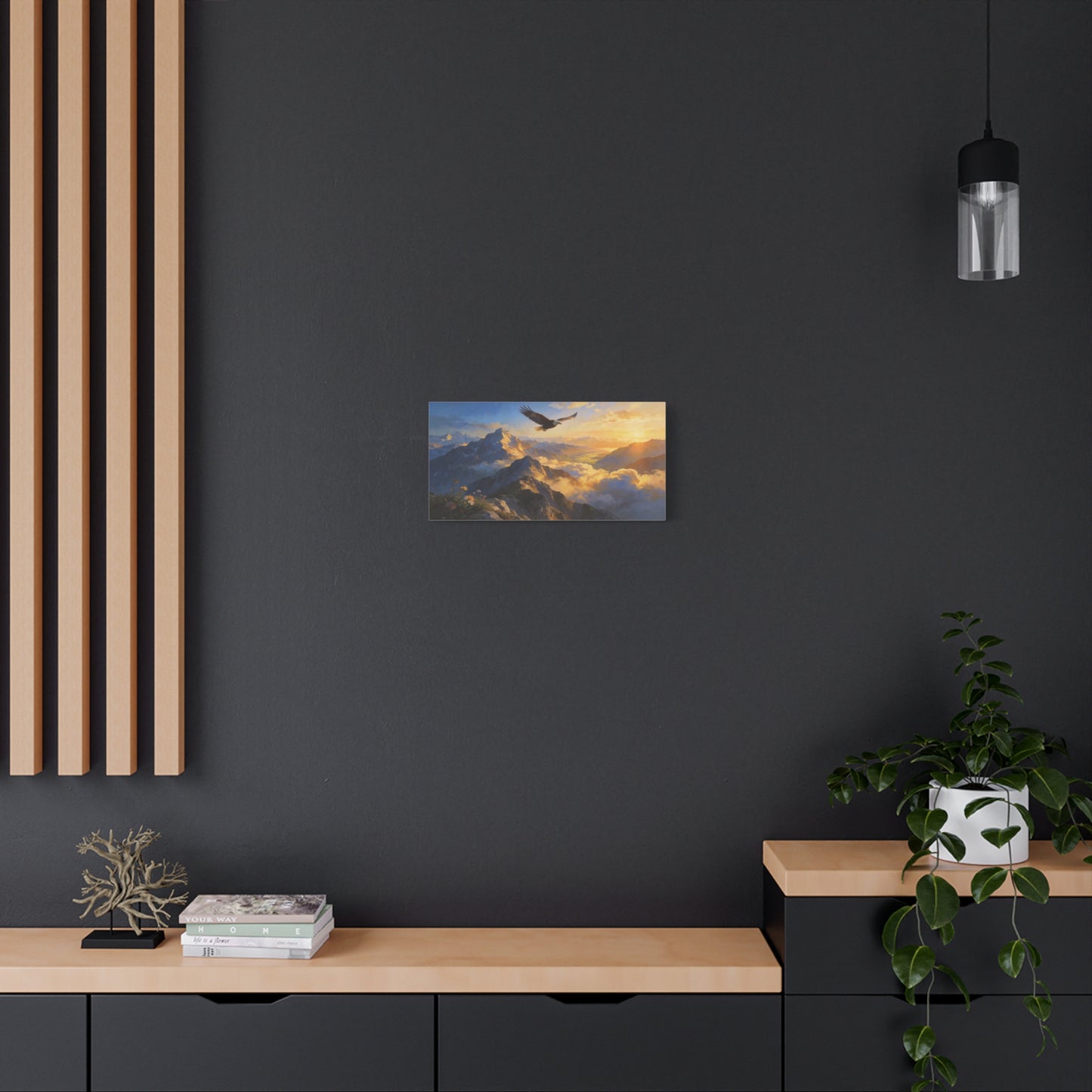 Bald Eagle Canvas Wall Art Mountain Sunrise Landscape - Golden Sky Alpine Peaks, Dramatic Wildlife Vista - Matte Finish Canvas Print - Living Room Wall Decor, Office Art Accent - Ready to Hang