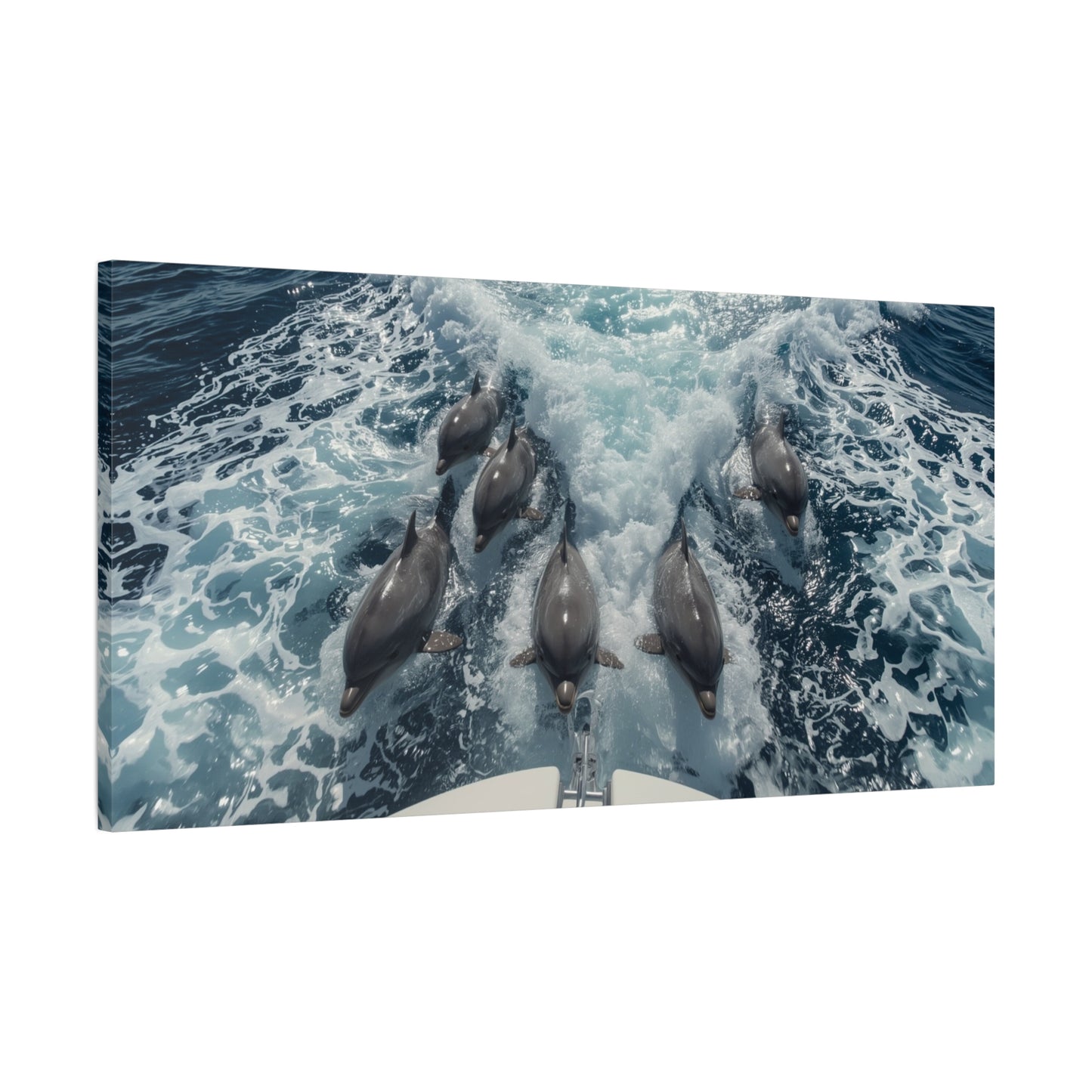 Dolphin Pod Canvas Wall Art, Ocean Wildlife Print Picture - Blue Sea Foam Art Print, Coastal Style, Living Room Wall Decor, Bedroom Home Decoration, Vacation Rental Accent - Bedroom Home Decoration