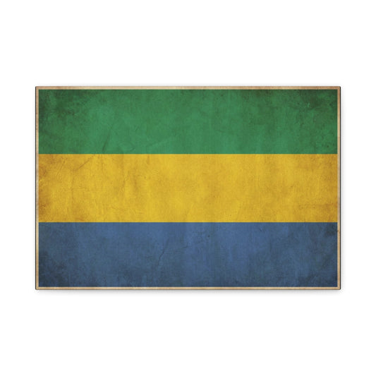 Gabon Flag Canvas Wall Art - Vintage Green Yellow Blue Country Print - Rustic Textured National Pride Decor - Living Room Wall Decor, Bedroom Home Decoration, Dorm Accent - Bedroom Home Decoration