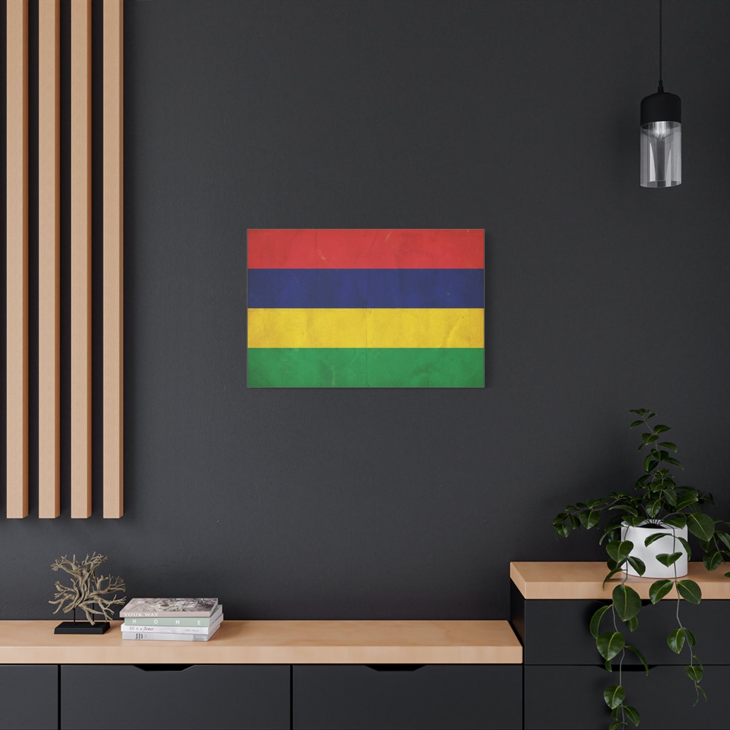 Mauritius Flag Canvas Wall Art - Vintage Country Pride Decor, Colorful Tricolor Banner Print - Traditional Style, Living Room Wall Decor, Bedroom Home Decoration - Ready to Hang - Ready to Hang