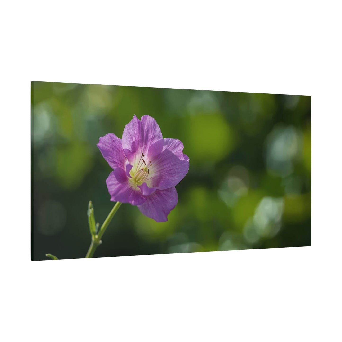 Purple Wildflower Canvas Wall Art - Botanical Floral Close Up Art Print - Soft Green Bokeh Background - Contemporary Nature Decor - Bedroom Wall Accent, Living Room Decoration - Ready to Hang