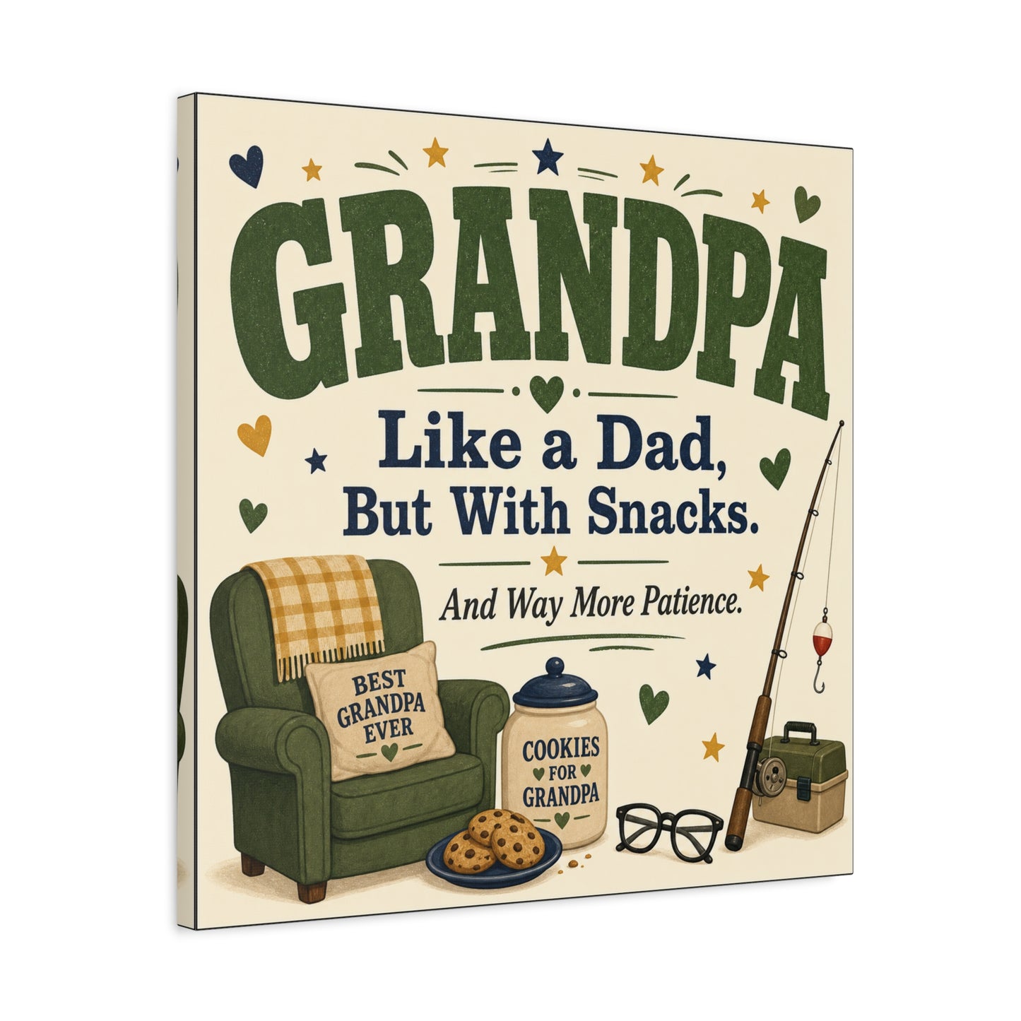 "Grandpa Like A Dad, But With Snacks. And Way More Patience." Canvas Wall Art - Rustic Typography Grandpa Quote Print, Farmhouse Living Room Decor - Office Wall Art - Bedroom Home Decoration