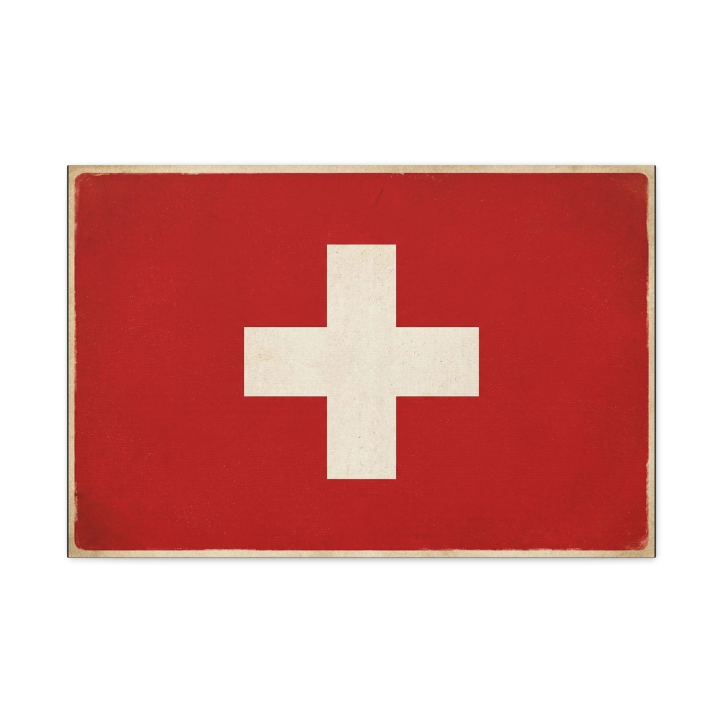 Swiss Flag Canvas Wall Art - Vintage Red White Cross Print, Patriotic Minimalist Decor - Rustic Travel Style - Living Room Wall Decor, Office Art - Bedroom Home Decoration - Bedroom Home Decoration