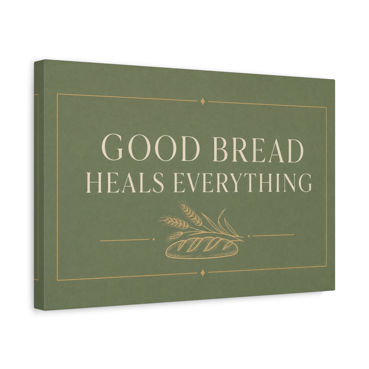 "Good Bread Heals Everything" Canvas Wall Art - Vintage Bread Quote Print, Sage Green Typography, Rustic Farmhouse Style - Ready to Hang - Deli Wall Decor - Sandwich Shop Sign - Diner Decor