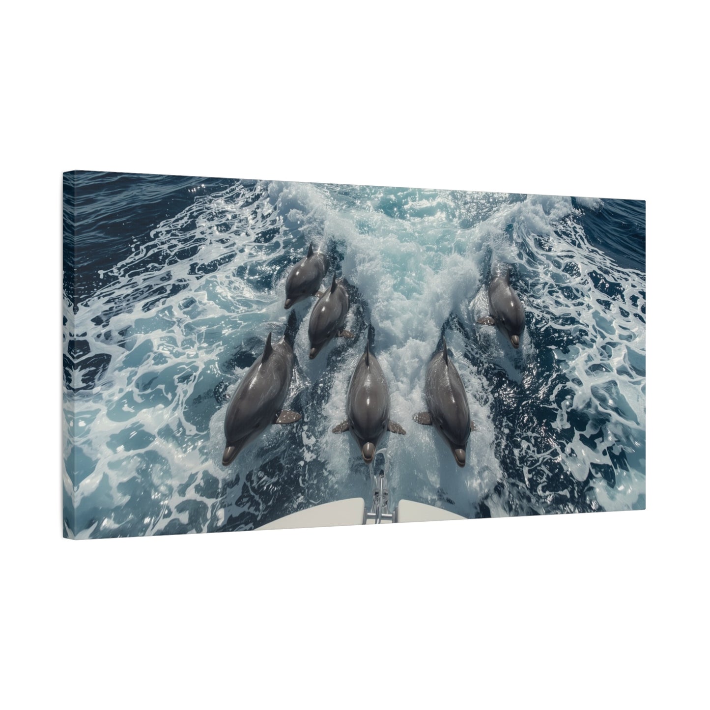 Dolphin Pod Canvas Wall Art, Ocean Wildlife Print Picture - Blue Sea Foam Art Print, Coastal Style, Living Room Wall Decor, Bedroom Home Decoration, Vacation Rental Accent - Bedroom Home Decoration