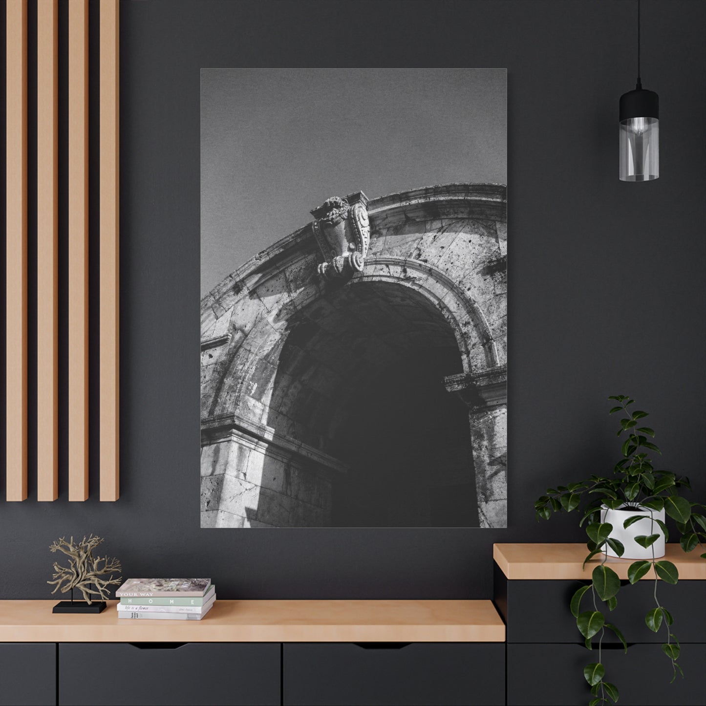 Black And White Architectural Arch Canvas Wall Art - Stone Facade Art Print, Minimalist Historic Structure Decor - Contemporary Living Room Wall Decor, Bedroom Home Accent - Ready to Hang