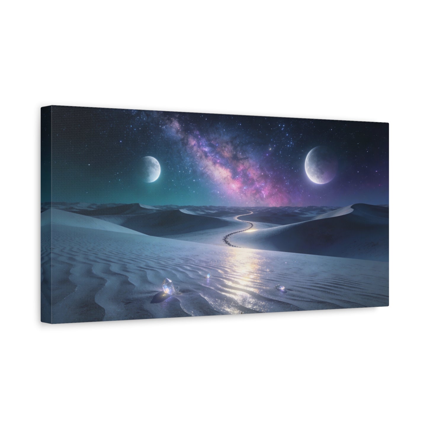 Celestial Desert Canvas Wall Art - Milky Way, Twin Moons, Luminous Dunes - Surreal Nightscape Cotton Print - Contemporary Style, Bedroom Home Decoration, Office Wall Decor - Bedroom Home Decoration