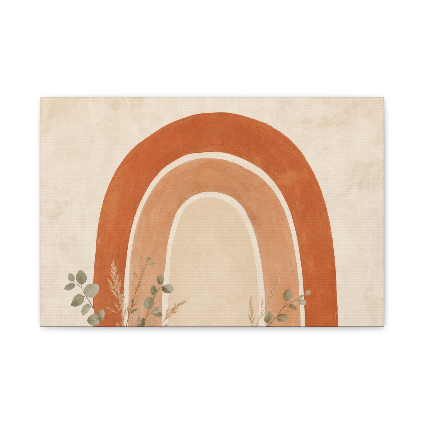 Terracotta Rainbow Canvas Wall Art - Boho Abstract Arch Painting, Neutral Nursery Decor - Minimalist Botanical Accent, Living Room Wall Decor, Bedroom Home Decoration, Meditation Space - Ready to Hang