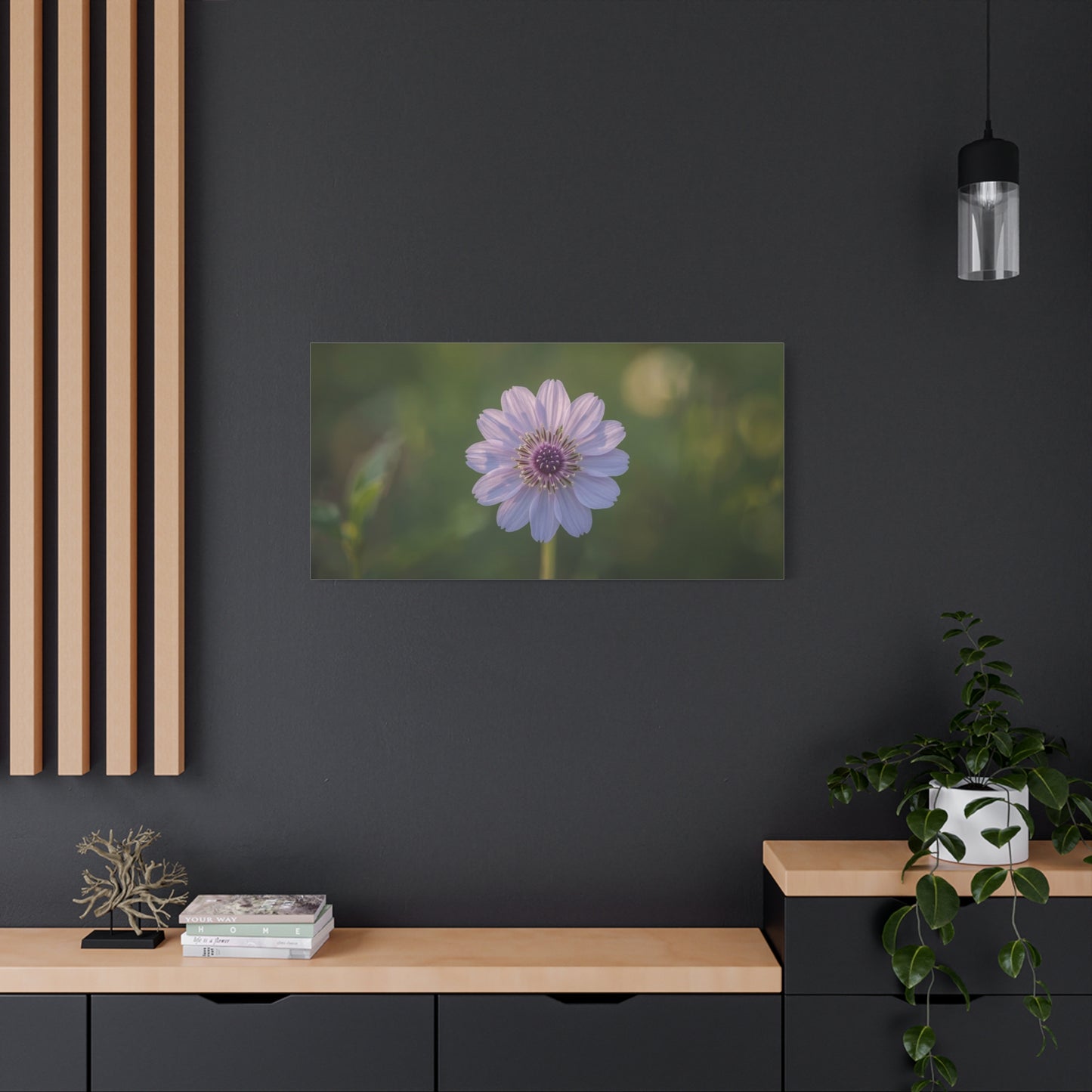 Purple Cosmos Flower Canvas Wall Art - Botanical Floral Art Print, Soft Green Bokeh Background - Matte Cotton Canvas - Contemporary Style, Bedroom Wall Decor, Living Room Accent