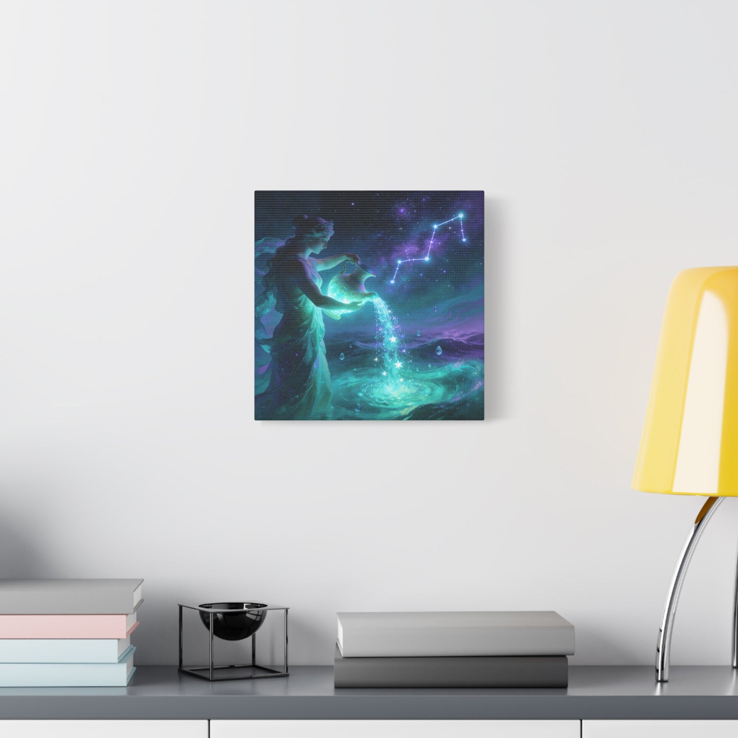 Aquarius Goddess Canvas Wall Art - Zodiac Water Bearer Celestial Galaxy Illustration - Mystical Purple Blue Fantasy Decor - Bedroom Home Decoration, Living Room Wall Decor - Bedroom Home Decoration