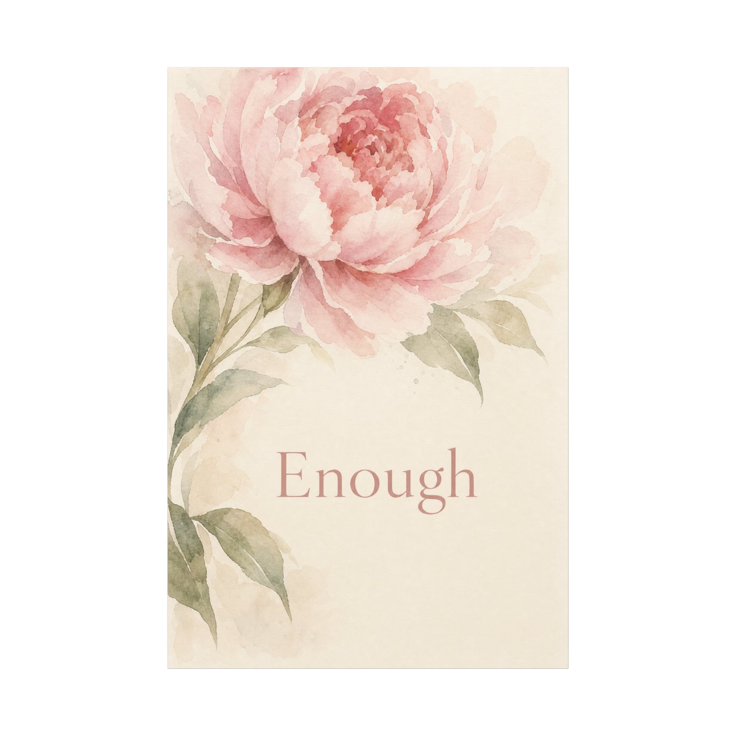 "Enough" Peony Canvas Wall Art - Pink Watercolor Floral Inspirational Print - Soft Botanical Bedroom Wall Decor - Feminine Home Decoration - Bedroom Home Decoration - Modern Farmhouse Style
