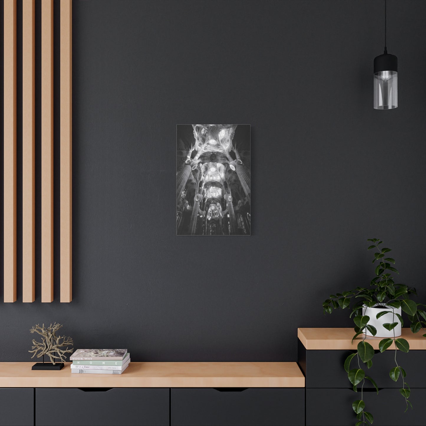 Sagrada Familia Cathedral Interior Canvas Wall Art - Black And White Architectural Art Print - Gothic Modern Sacred Ceiling View - Living Room Wall Decor Office Accent - Modern Farmhouse Style