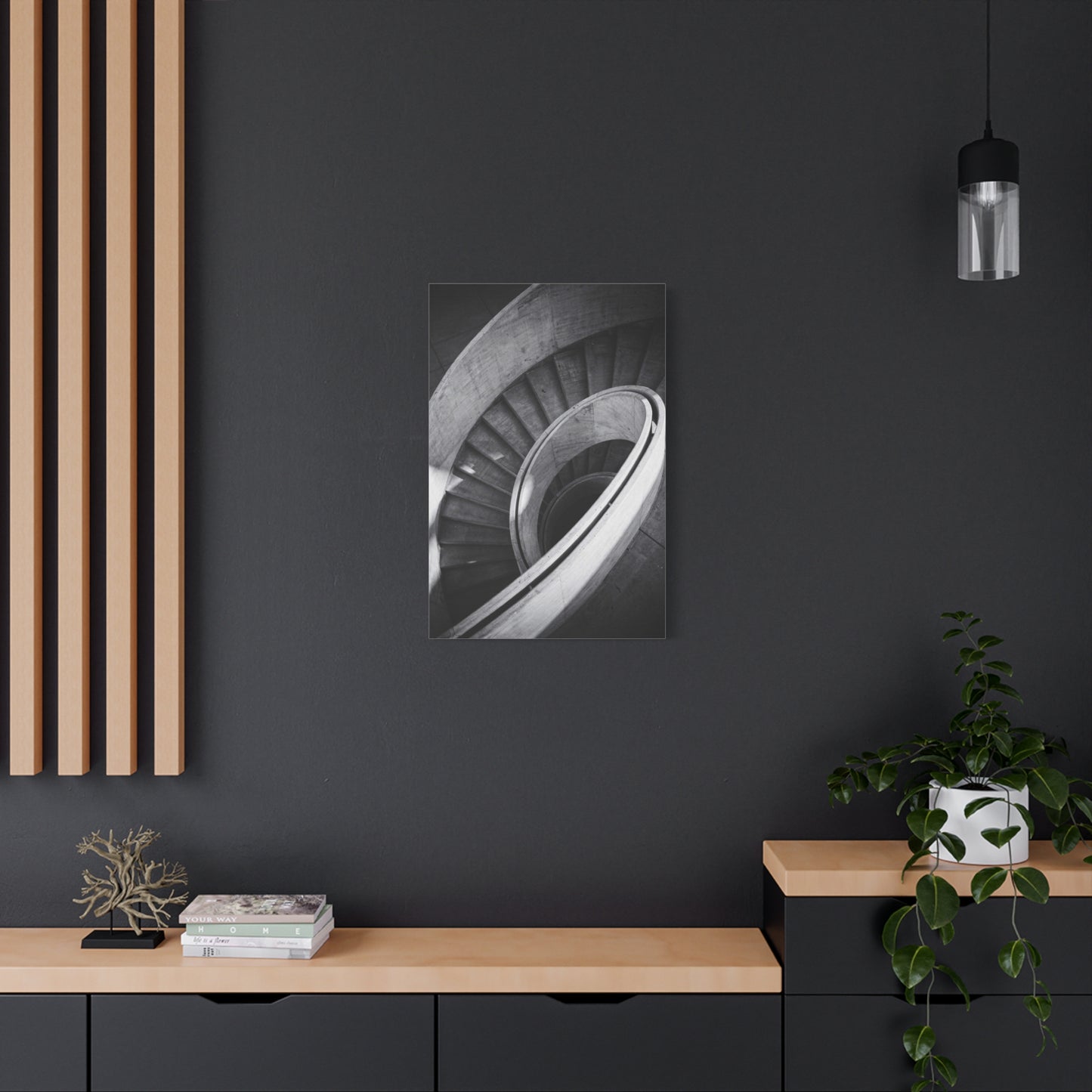 Black And White Spiral Staircase Canvas Wall Art - Architectural Art Print, Minimalist Modern Decor - Matte Cotton Canvas - Living Room Wall Decor, Home Office Accent - Bedroom Home Decoration
