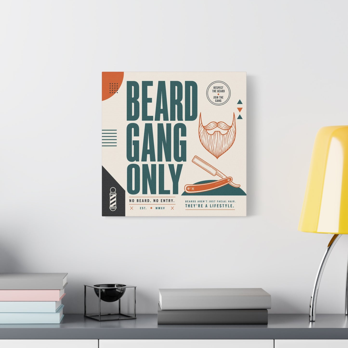 "Beard Gang Only" Typography Canvas Wall Art - Barber Beard Quote Print, Vintage Modern Style - Barbershop Wall Decor, Workspace Accent, Retro Illustration Canvas - Reception Area Decor