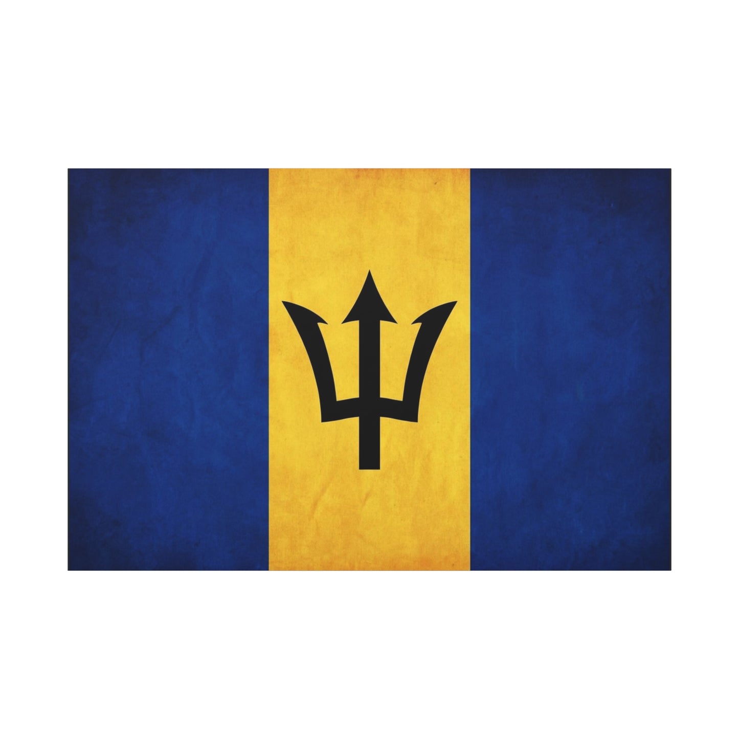 Barbados Flag Canvas Wall Art - Blue Gold Trident National Print, Caribbean Island Decor - Matte Cotton Artwork - Living Room Wall Decor, Office Accent - Bedroom Home Decoration - Ready to Hang