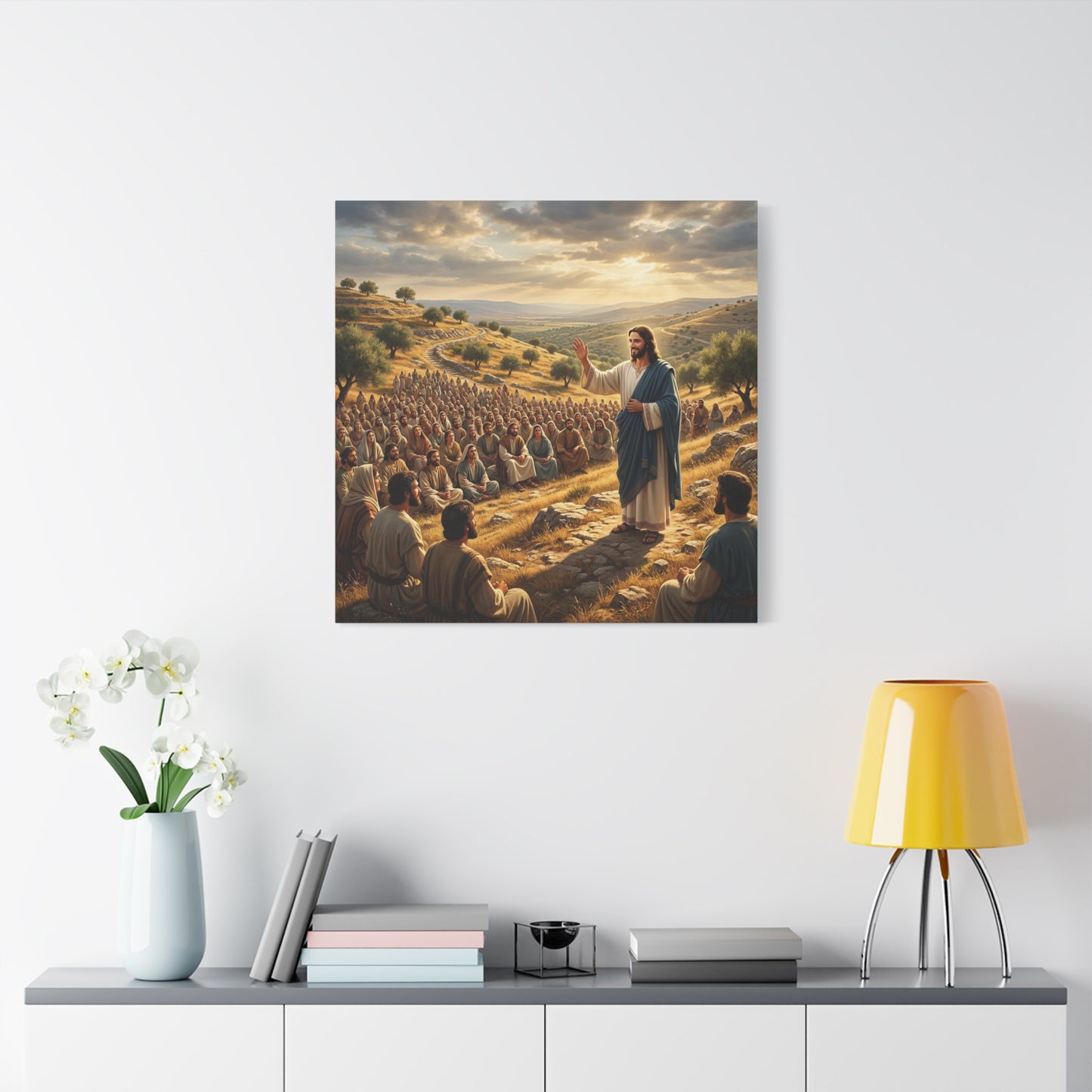 Jesus Teaching Multitude Canvas Wall Art - Biblical Hillside Sermon Scene, Matte Cotton Print - Traditional Christian Decor - Living Room Wall Decor, Bedroom Home Decoration, Office Art
