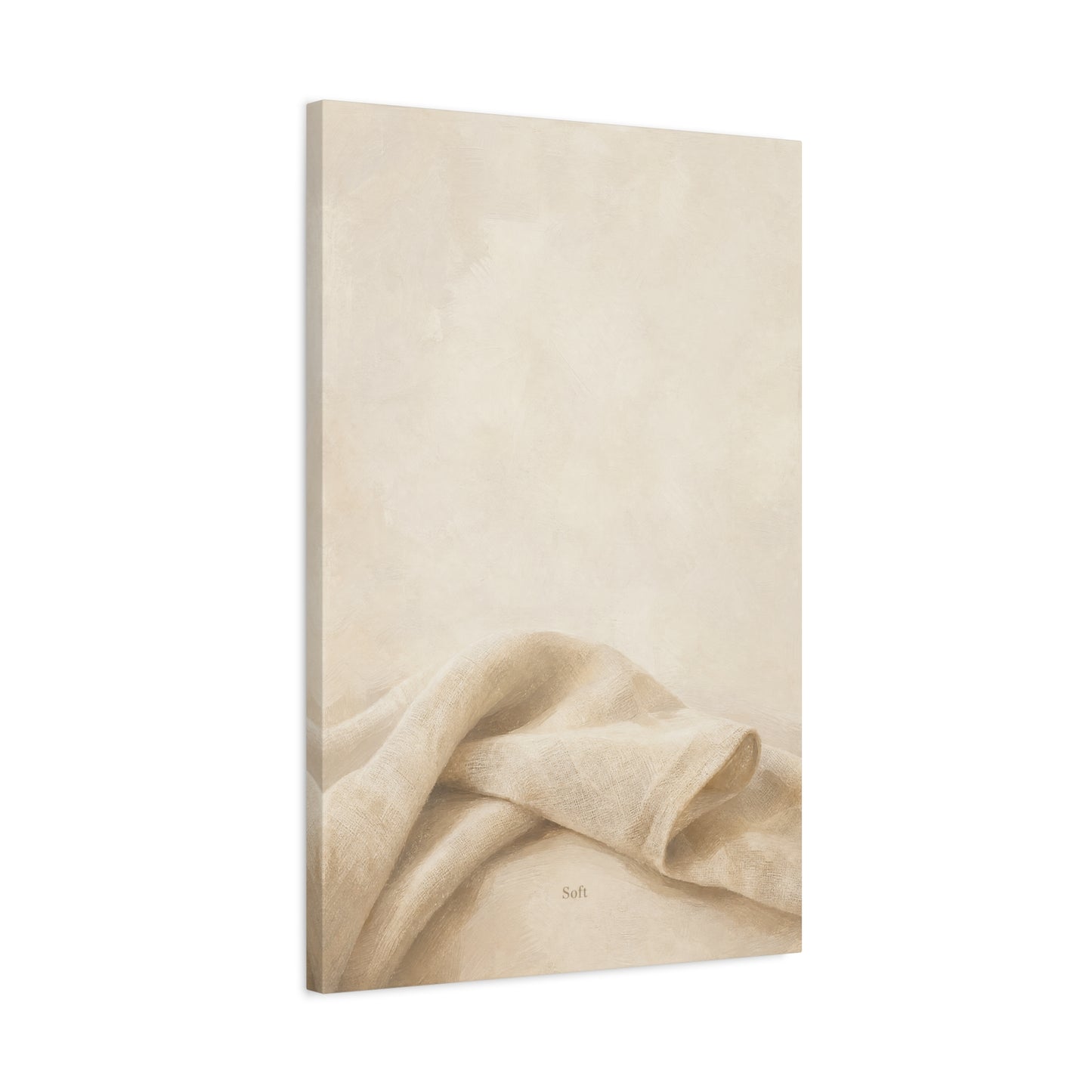 "Soft" Neutral Fabric Canvas Wall Art - Beige Linen Drapery Print, Minimalist Contemporary Decor - Cotton Art Print For Bedroom Living Room, Japandi Wall Decor Home Decoration - Modern Farmhouse Style