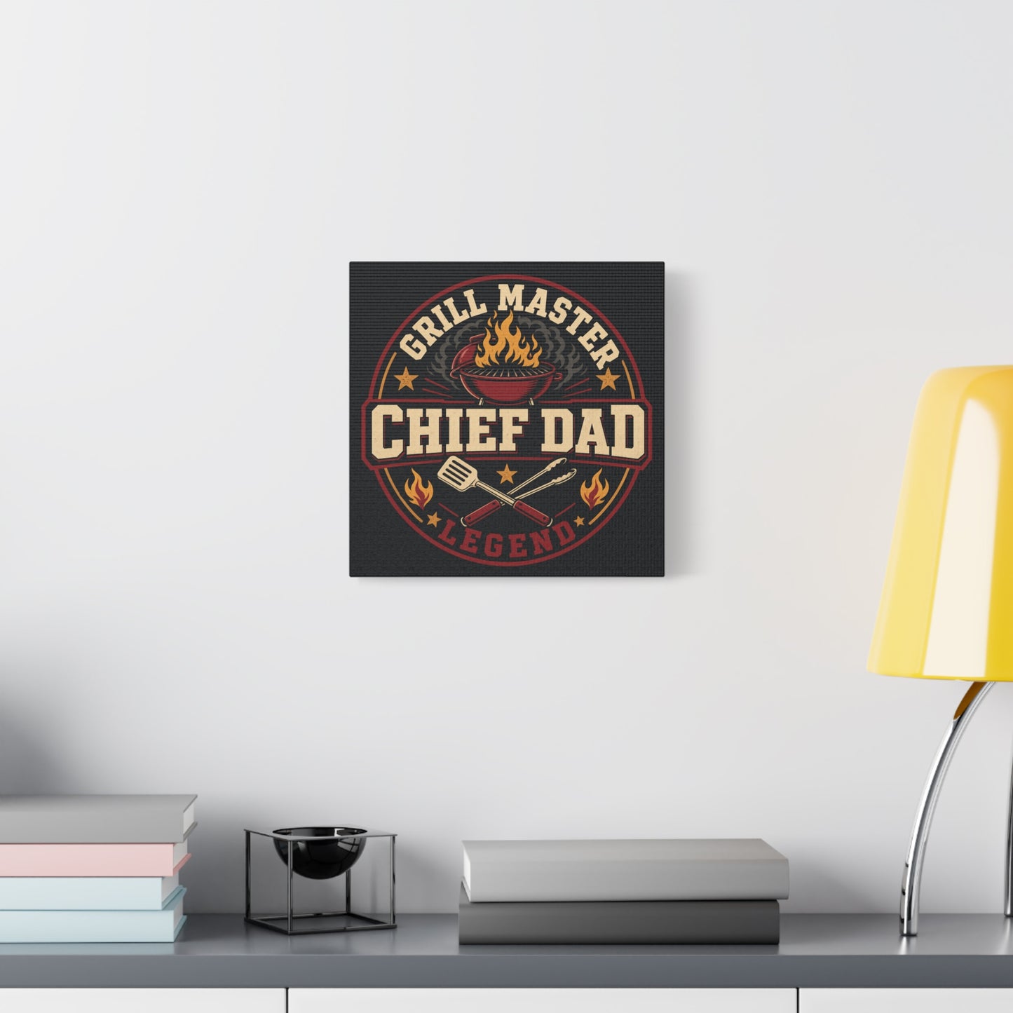 "Grill Master Chef Dad Legend" Canvas Wall Art - Vintage BBQ Typography Print, Rustic Kitchen Decor, Man Cave Wall Hanging, Retro Barbecue Poster Style Home Accent - Ready to Hang - Ready to Hang