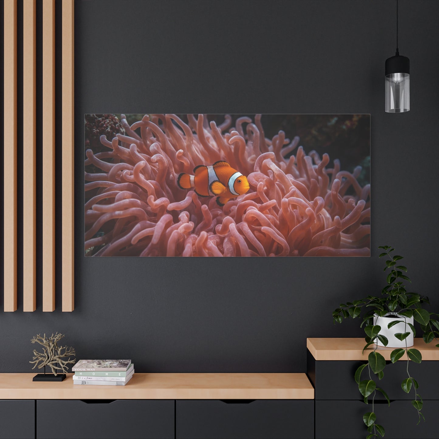 Clownfish Canvas Wall Art - Underwater Sea Anemone Art Print, Coastal Nautical Wall Decor - Matte Finish Stretched Canvas - Bedroom Decoration, Living Room Accent, Bathroom Art - Ready to Hang